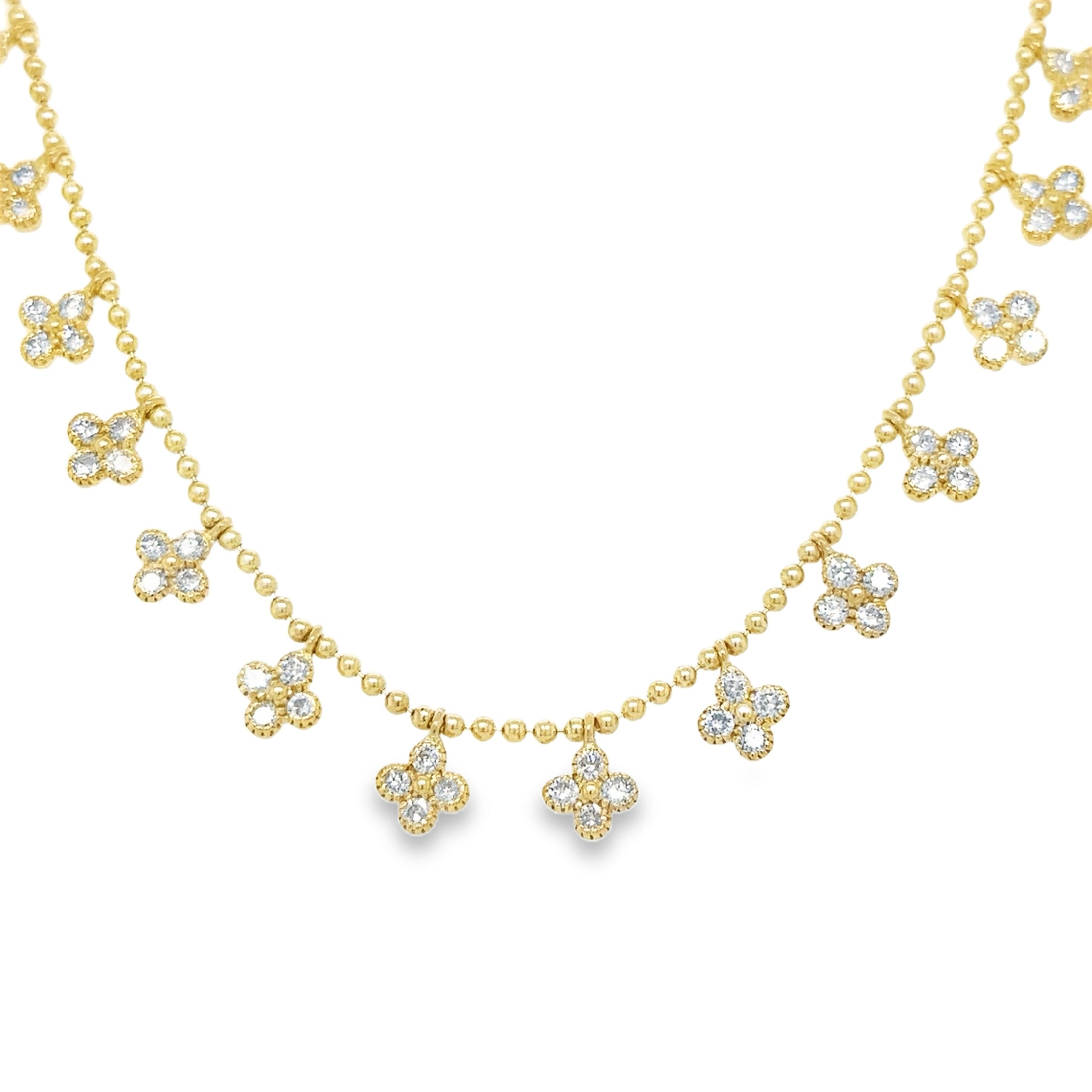 14K Yellow Gold Diamond Clover Dangling Necklace 3.25 TCW