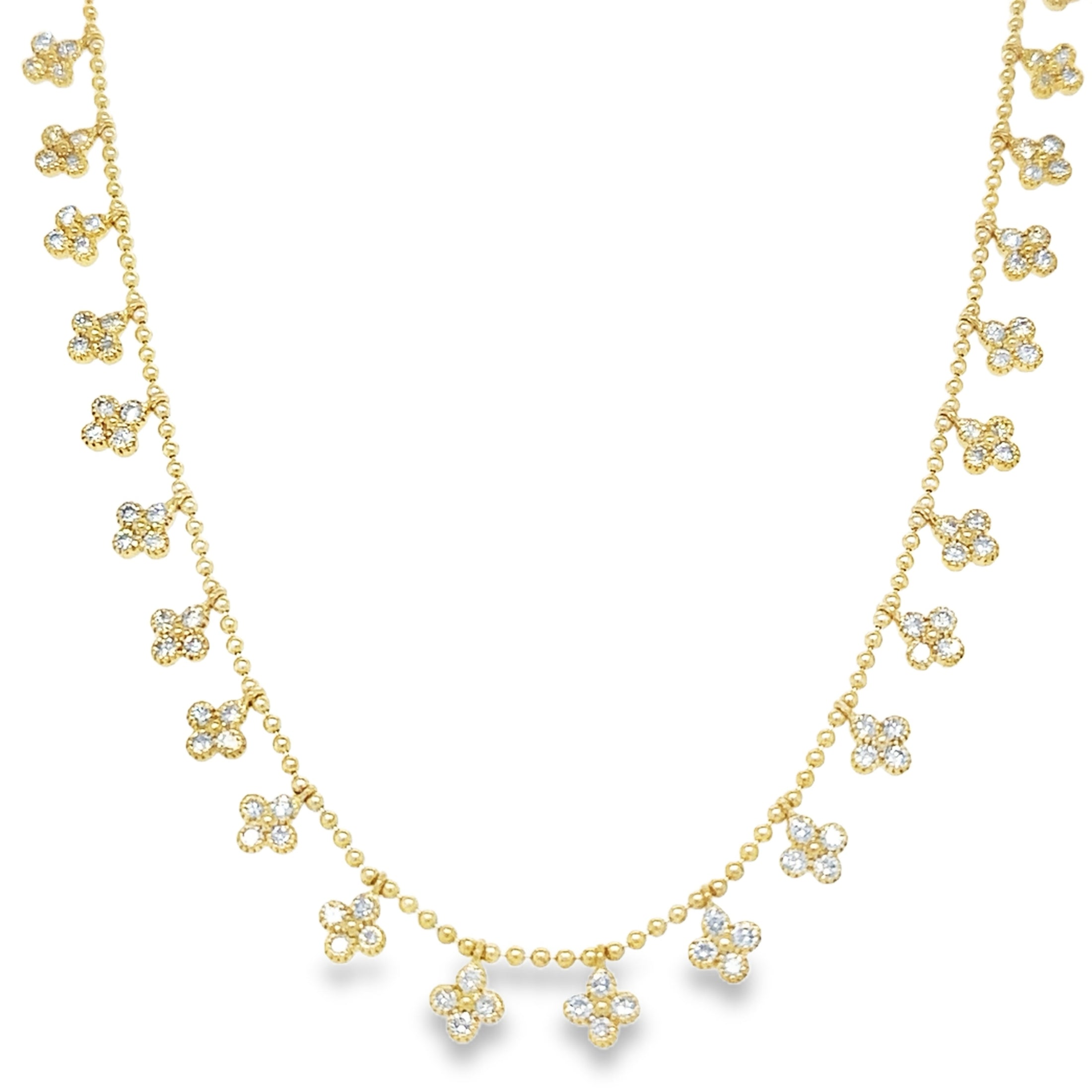 14K Yellow Gold Diamond Clover Dangling Necklace 3.25 TCW