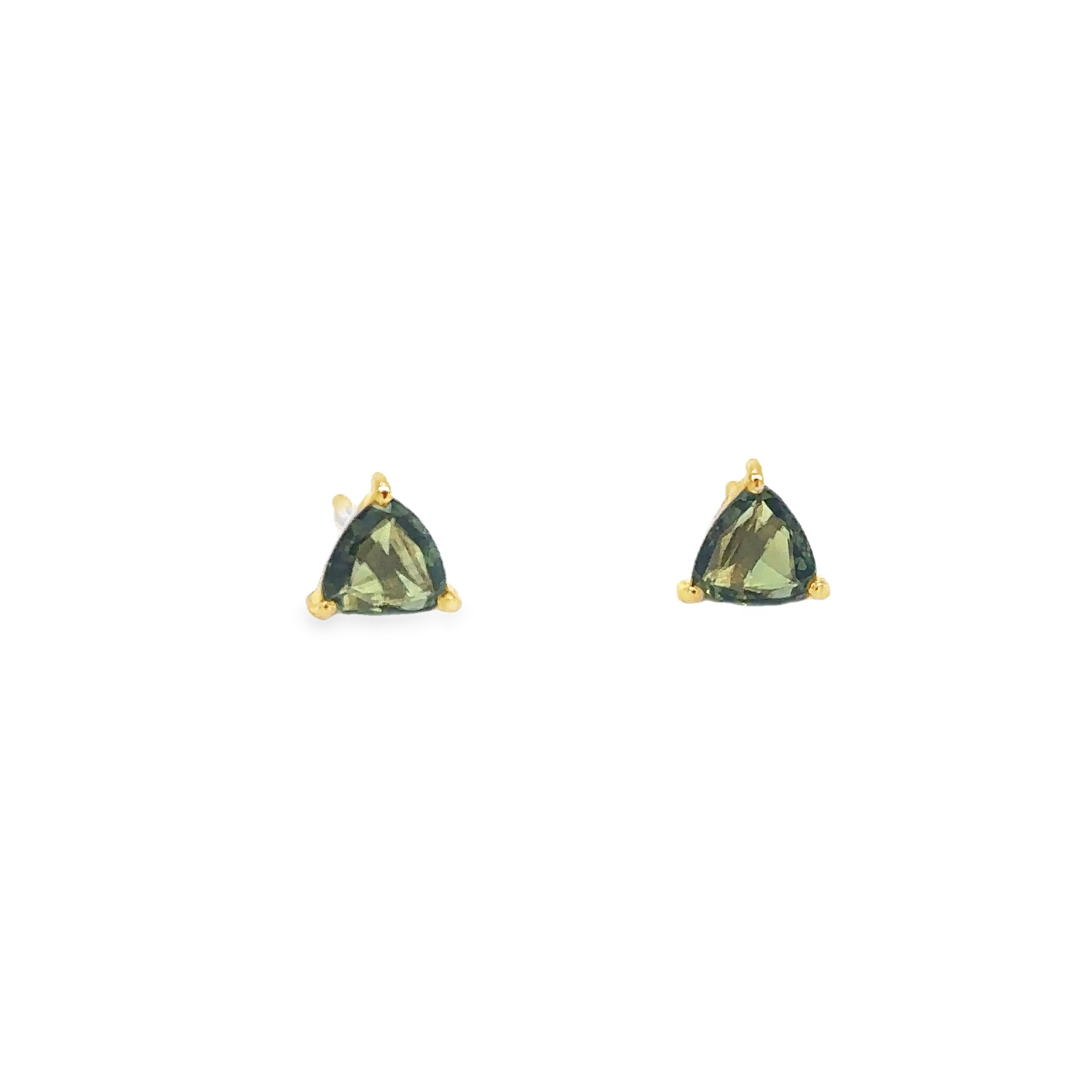 Pendientes De Zafiro Verde Con Corte Trillón De Oro Amarillo De 14 K, 0.85CT