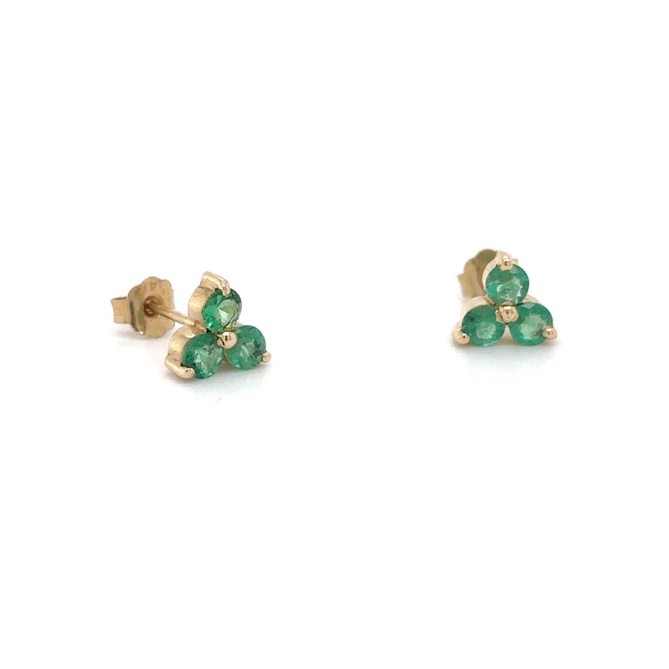 Trío De Pendientes Con Esmeraldas En Oro Amarillo De 14 Quilates, 0.70CT