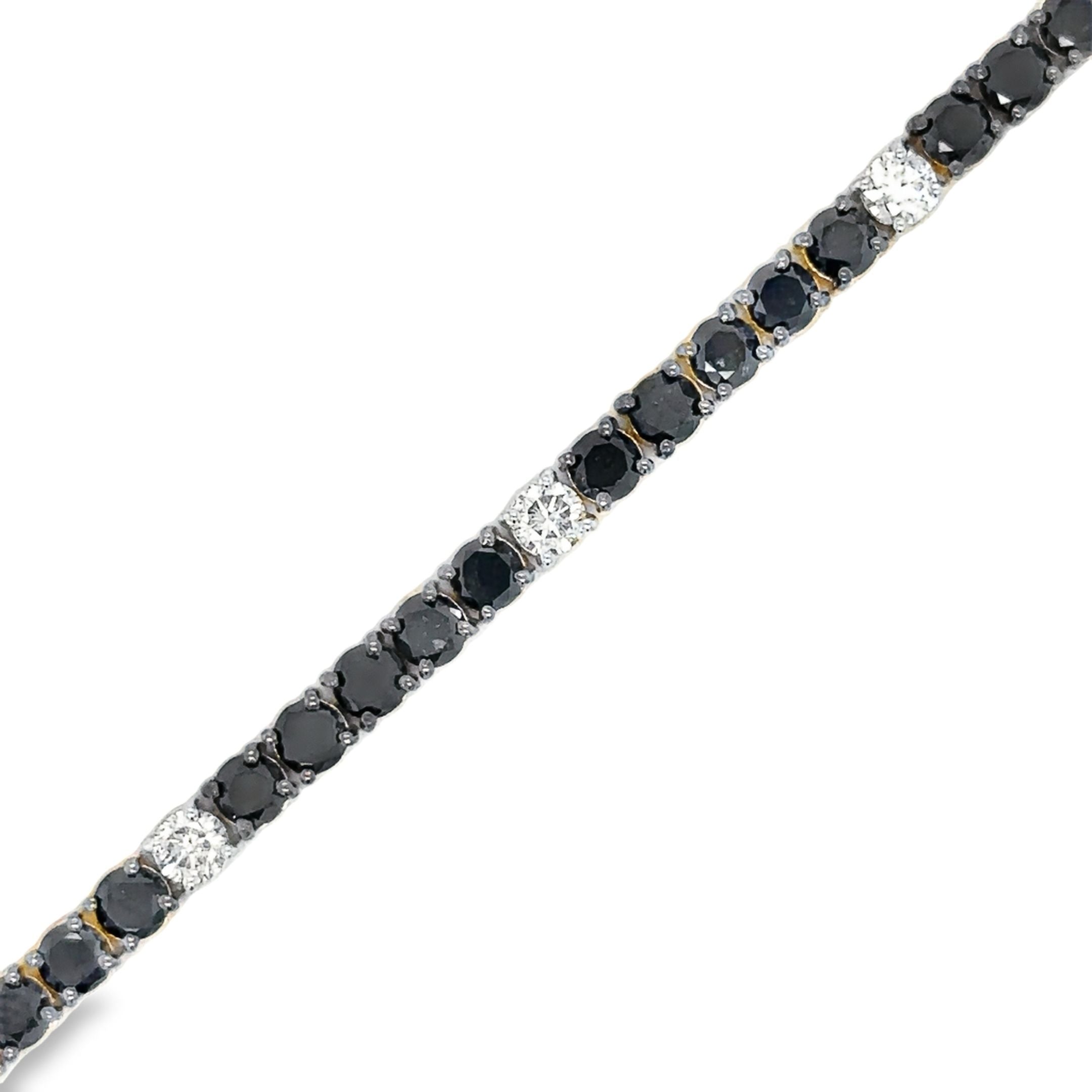 14K Yellow Gold Black & White Diamond Tennis Bracelet  1.12 TCW