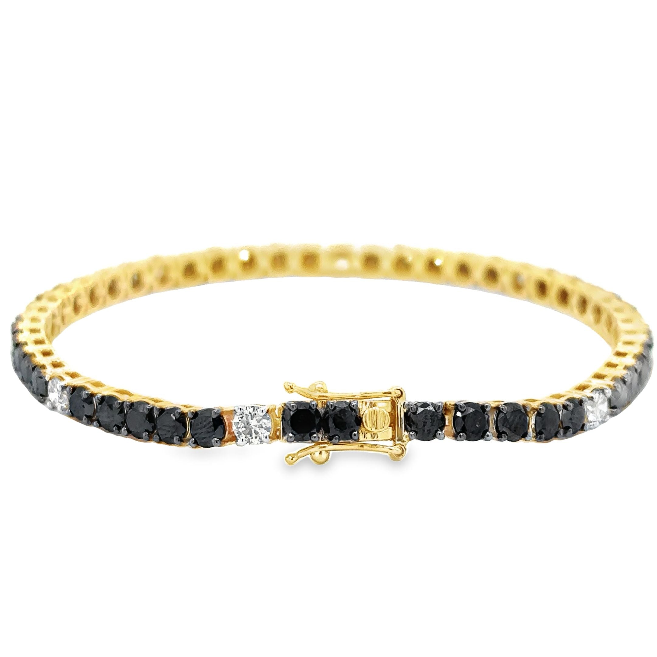 14K Yellow Gold Black & White Diamond Tennis Bracelet  1.12 TCW