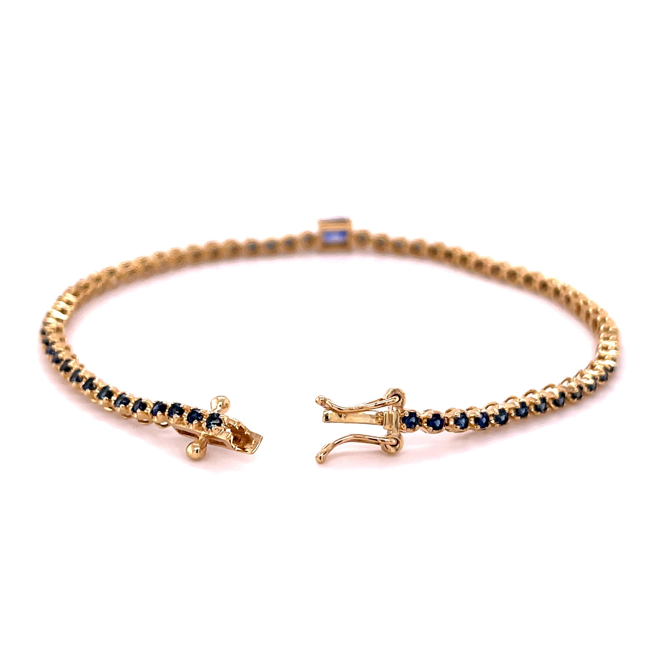 Pulsera De Tenis Central Con Corte Esmeralda Y Redonda De Zafiro Azul En Oro Amarillo De 14 K, 2.55CT