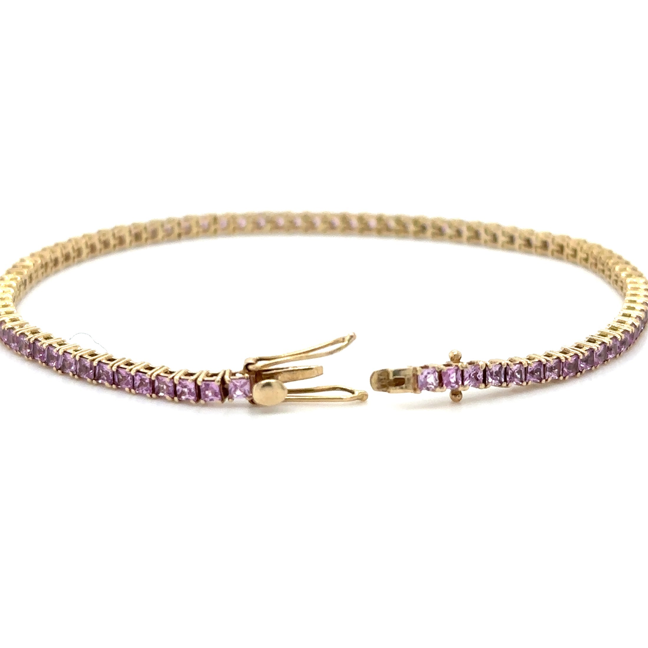 Pulsera De Oro Amarillo De 14 K Con Zafiro Rosa De Corte Princesa De 7", 3.60CT