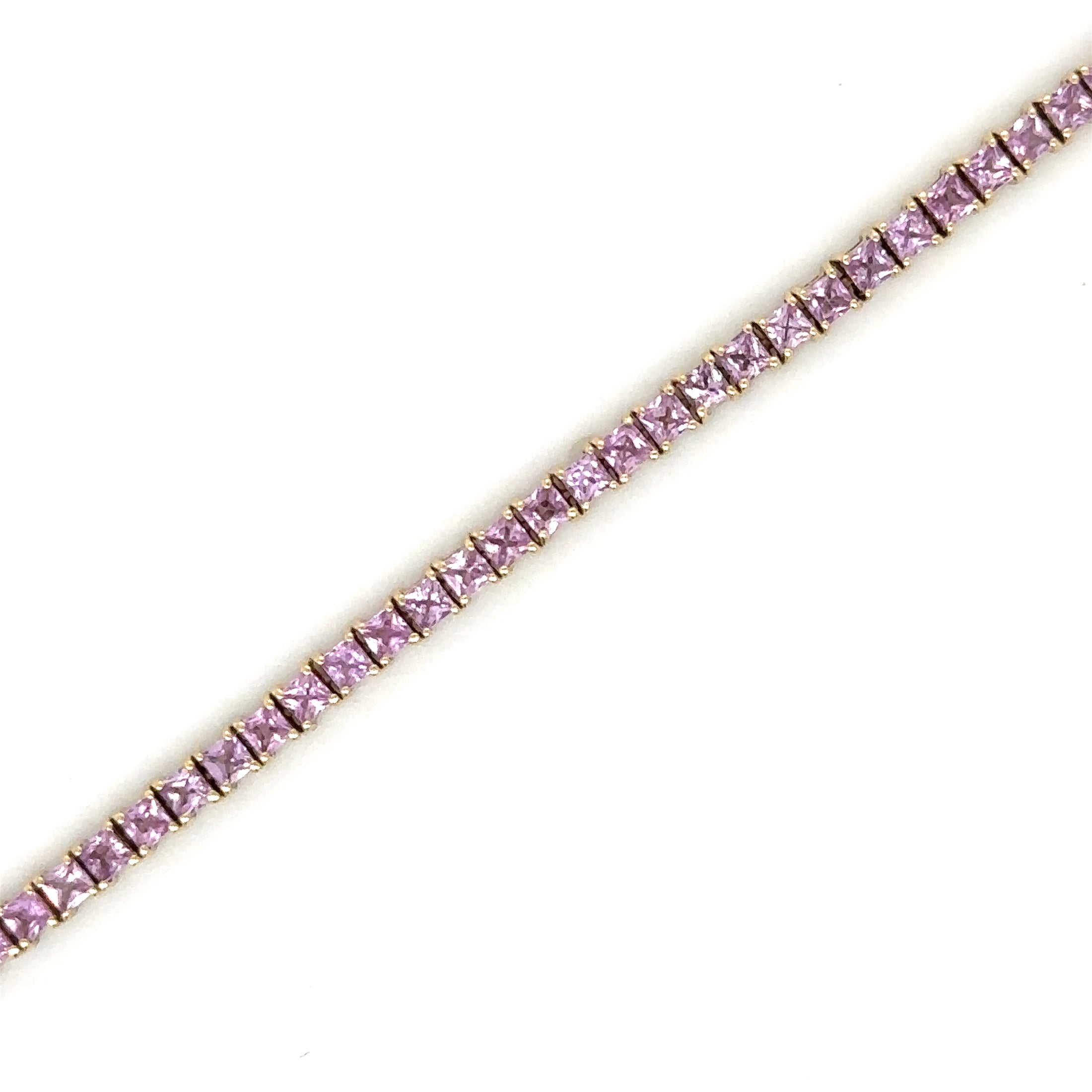 Pulsera De Oro Amarillo De 14 K Con Zafiro Rosa De Corte Princesa De 7", 3.60CT