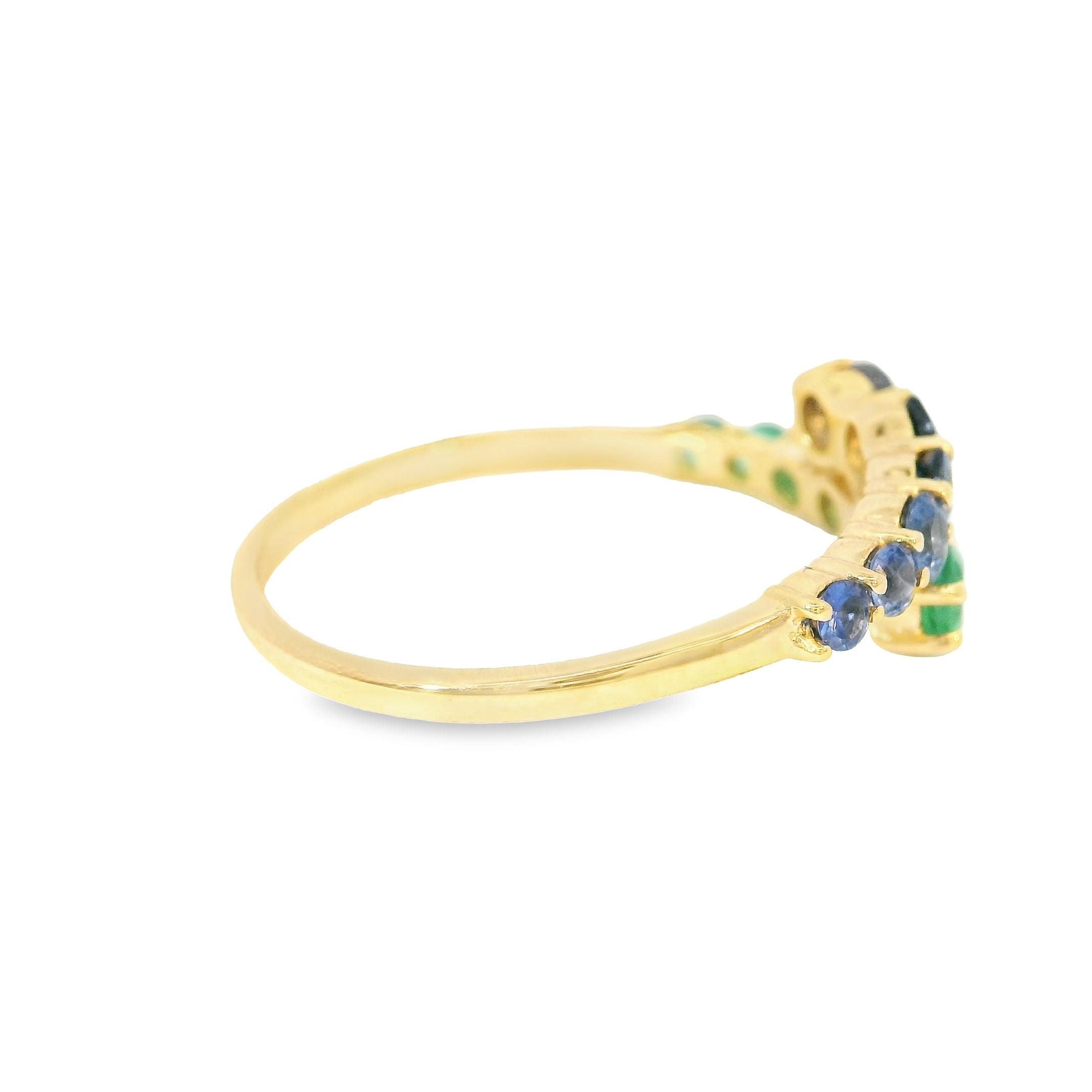 14K Yellow Gold Emerald & Sapphire Ring 0.95 TCW