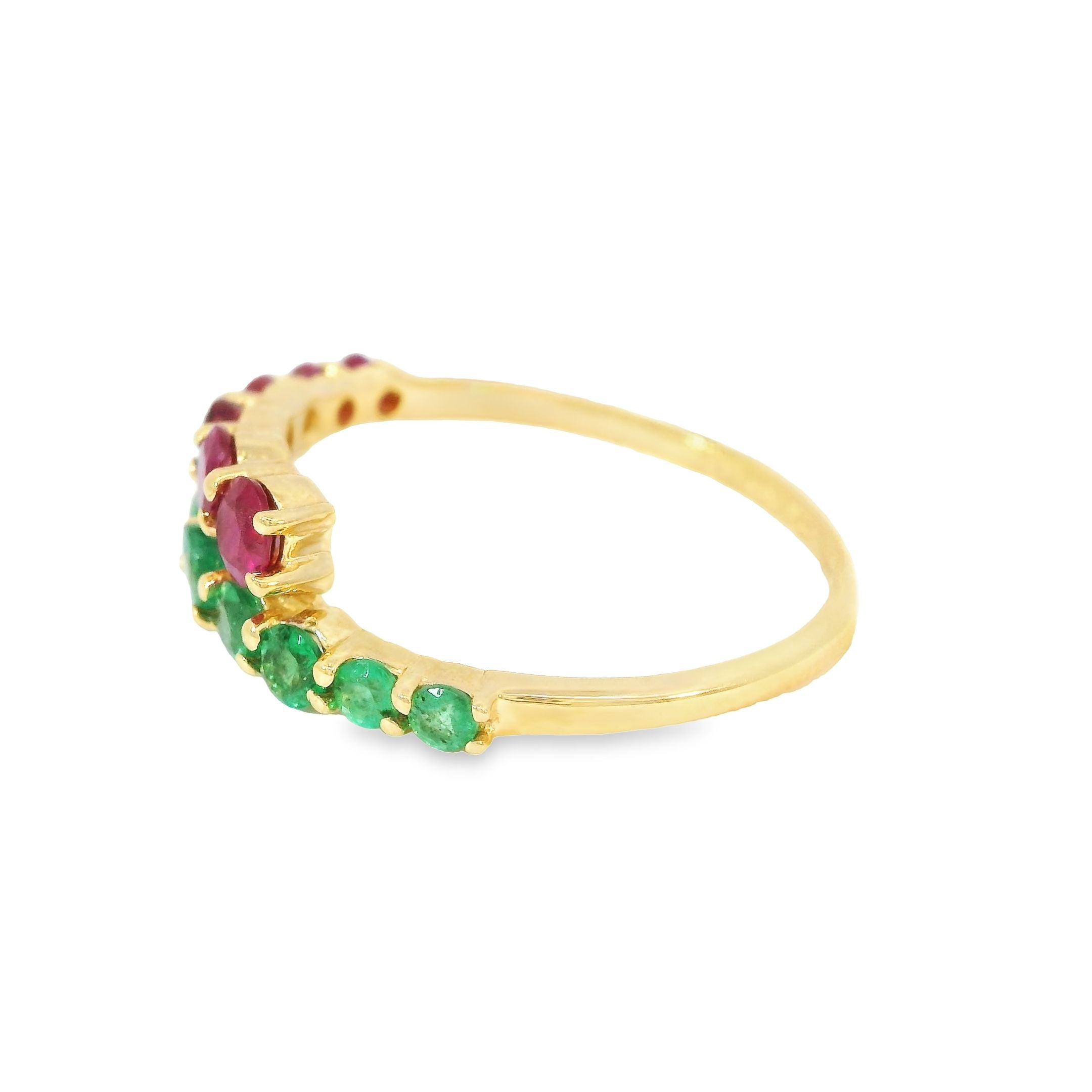 14K Yellow Gold Emerald & Ruby Ring 0.95 TCW