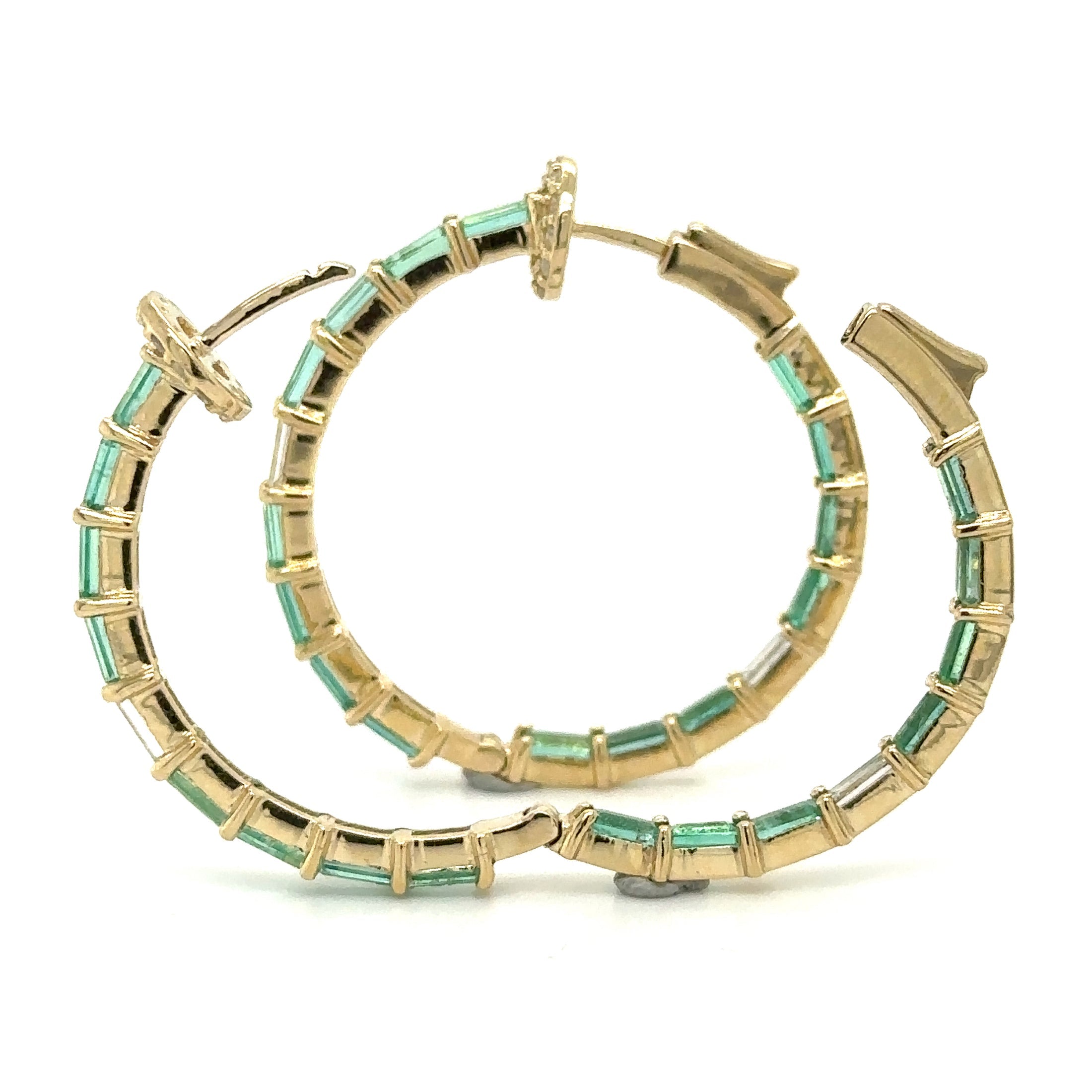 14K Yellow Gold Emerald & Diamonds Hoop Earrings 4.00 TCW