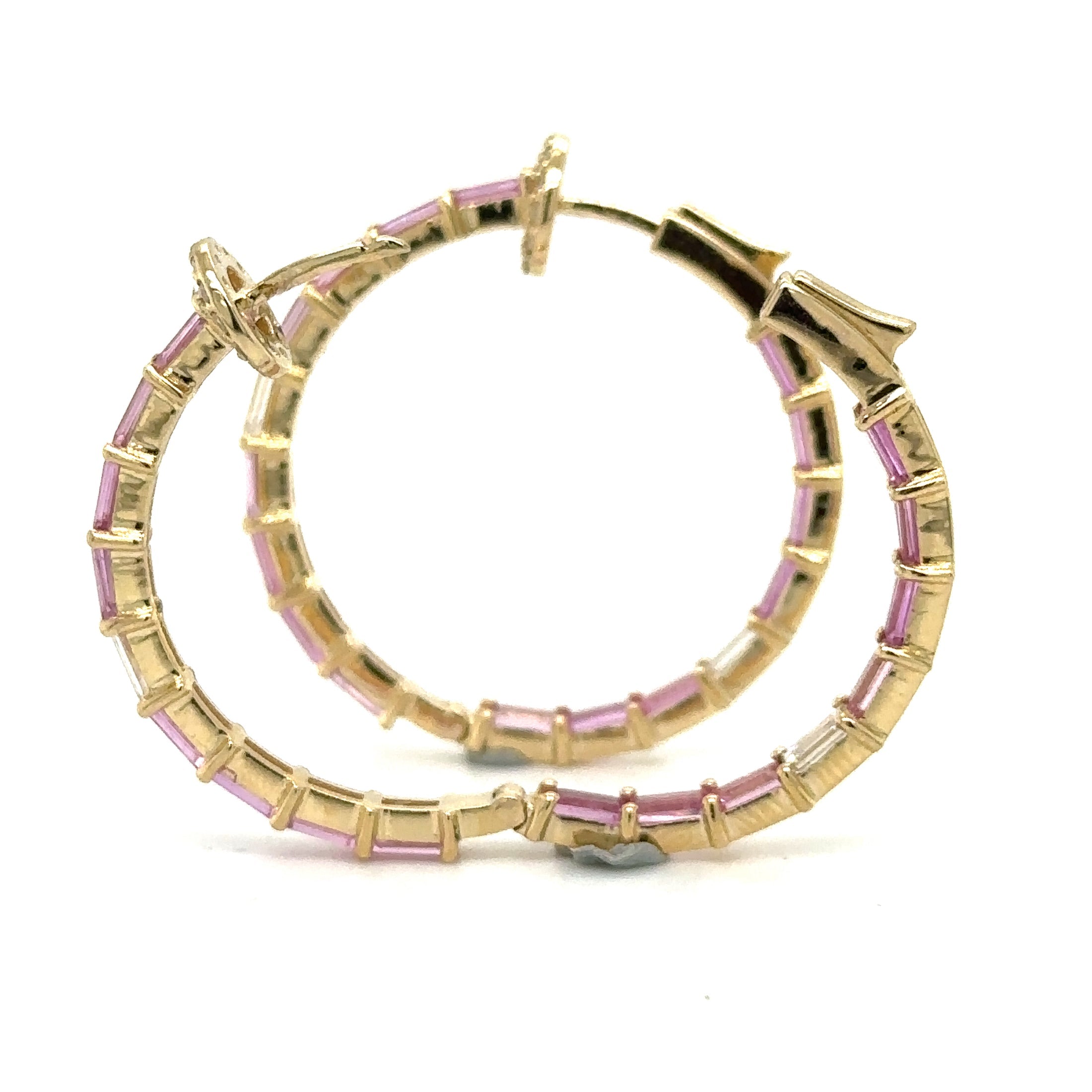 14K Yellow Gold Pink Sapphire & Diamonds Hoop Earing 4.93 TCW