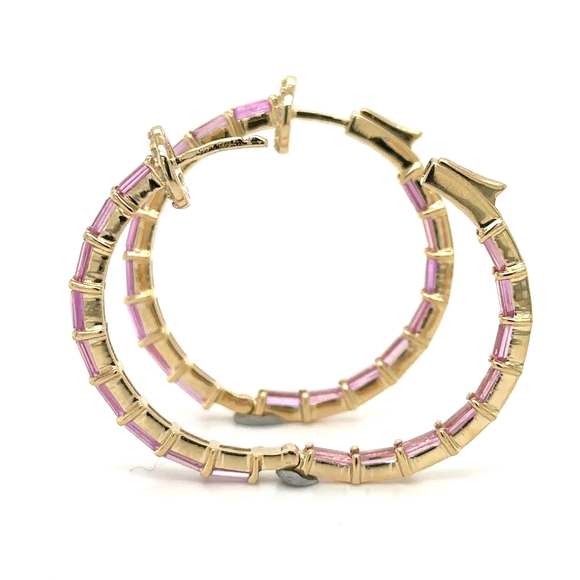 14K Yellow Gold Pink Sapphire & Diamonds Hoop Earing 5.06 TCW