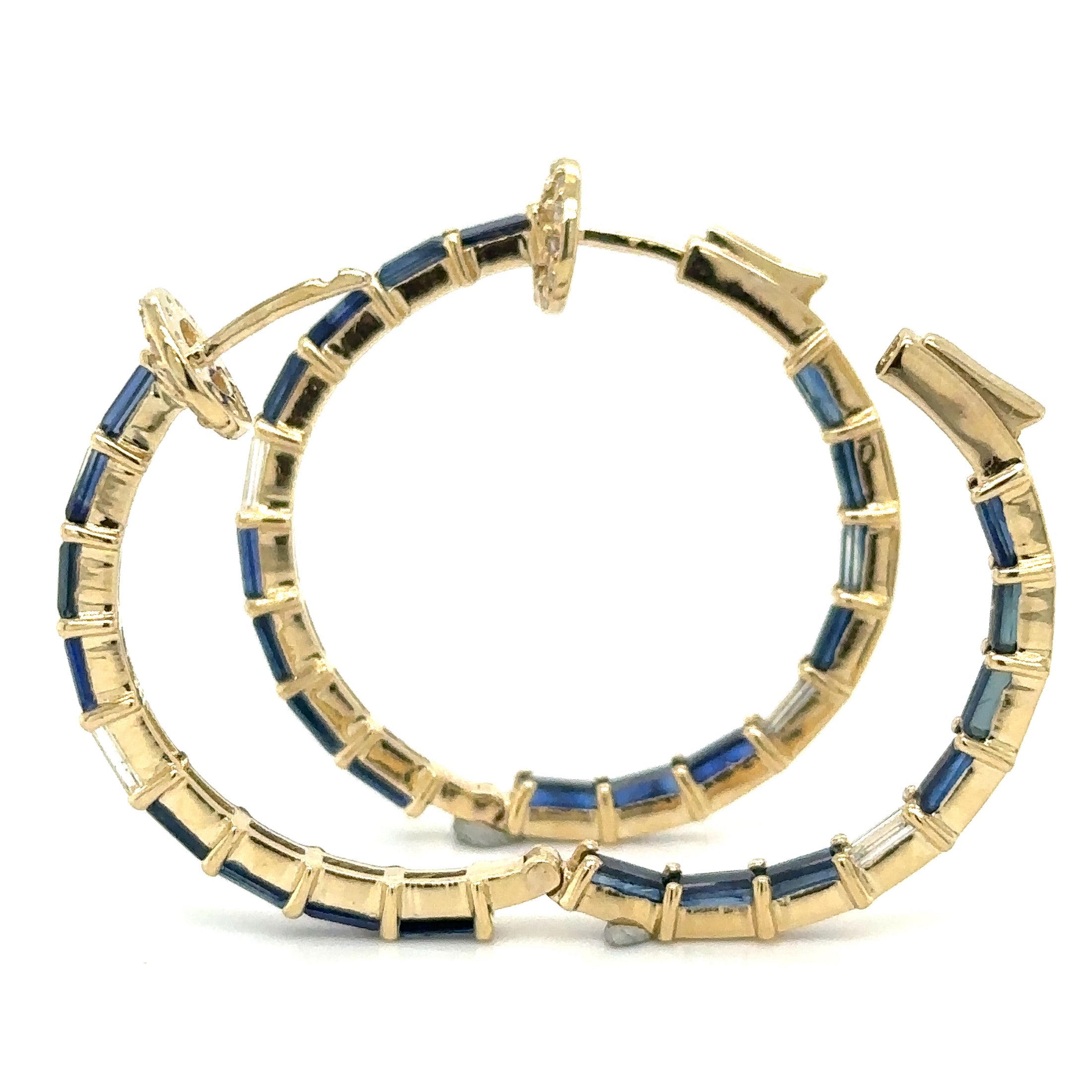 14K Yellow Gold Sapphire & Diamonds Hoop Earing 5.95 TCW