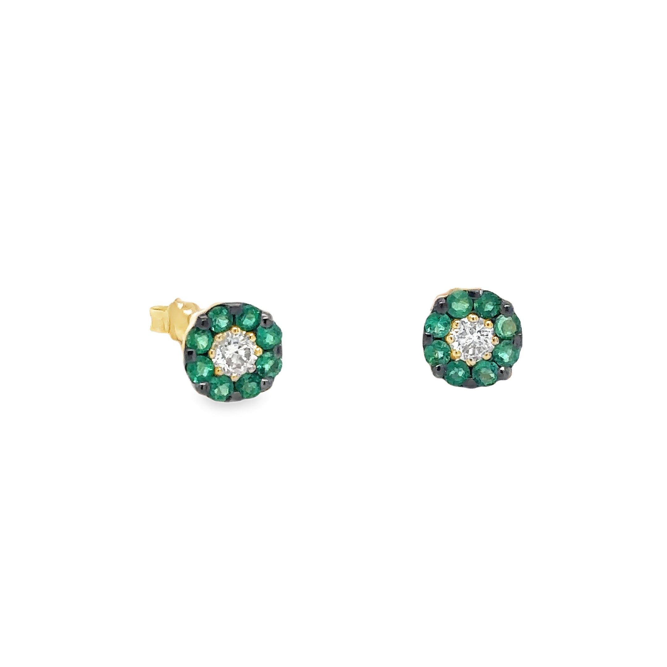 14K Yellow Gold Emerald & Diamond Earring 0.63 TCW