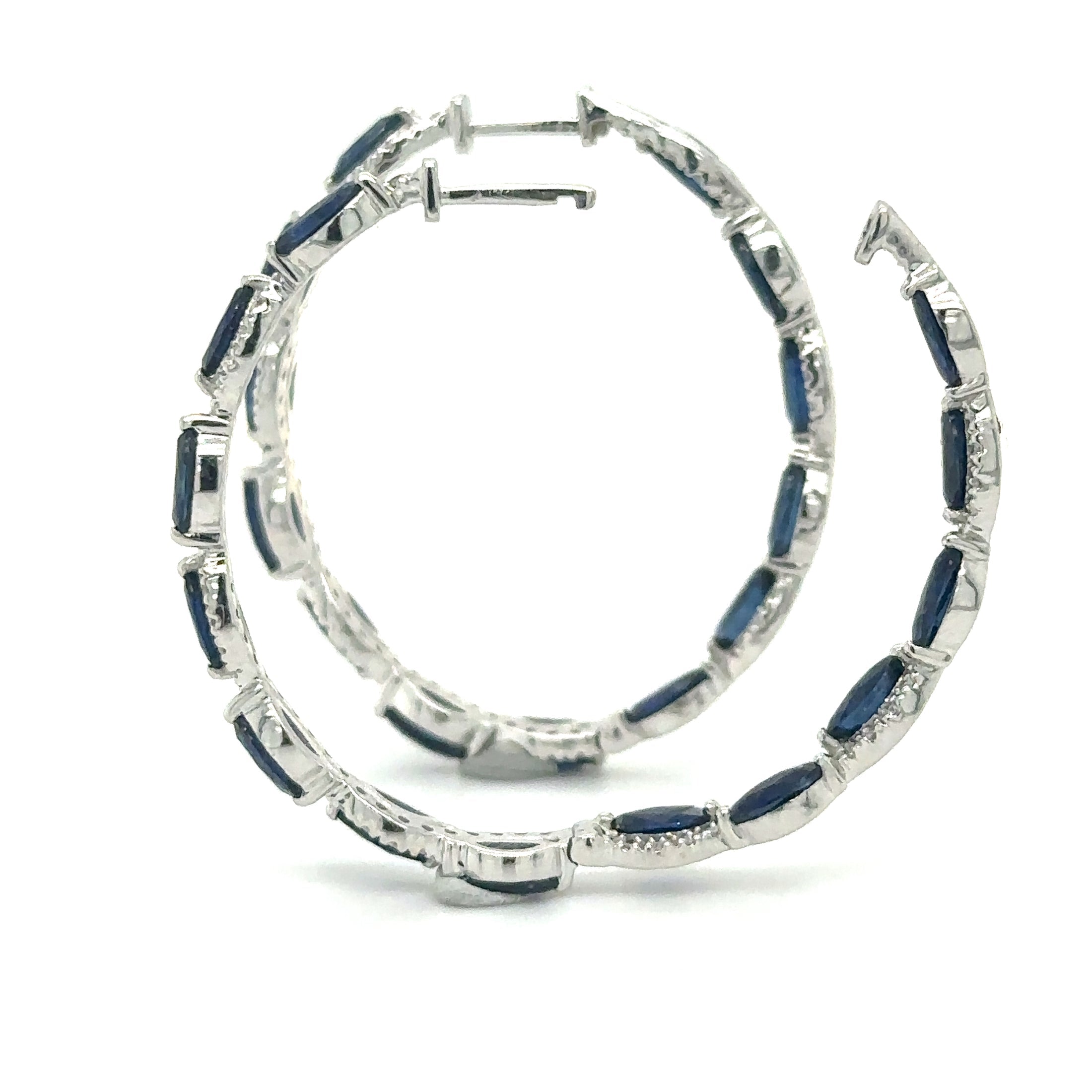 18K White Gold Sapphire & Diamond Hoop Earring 5.52 TCW