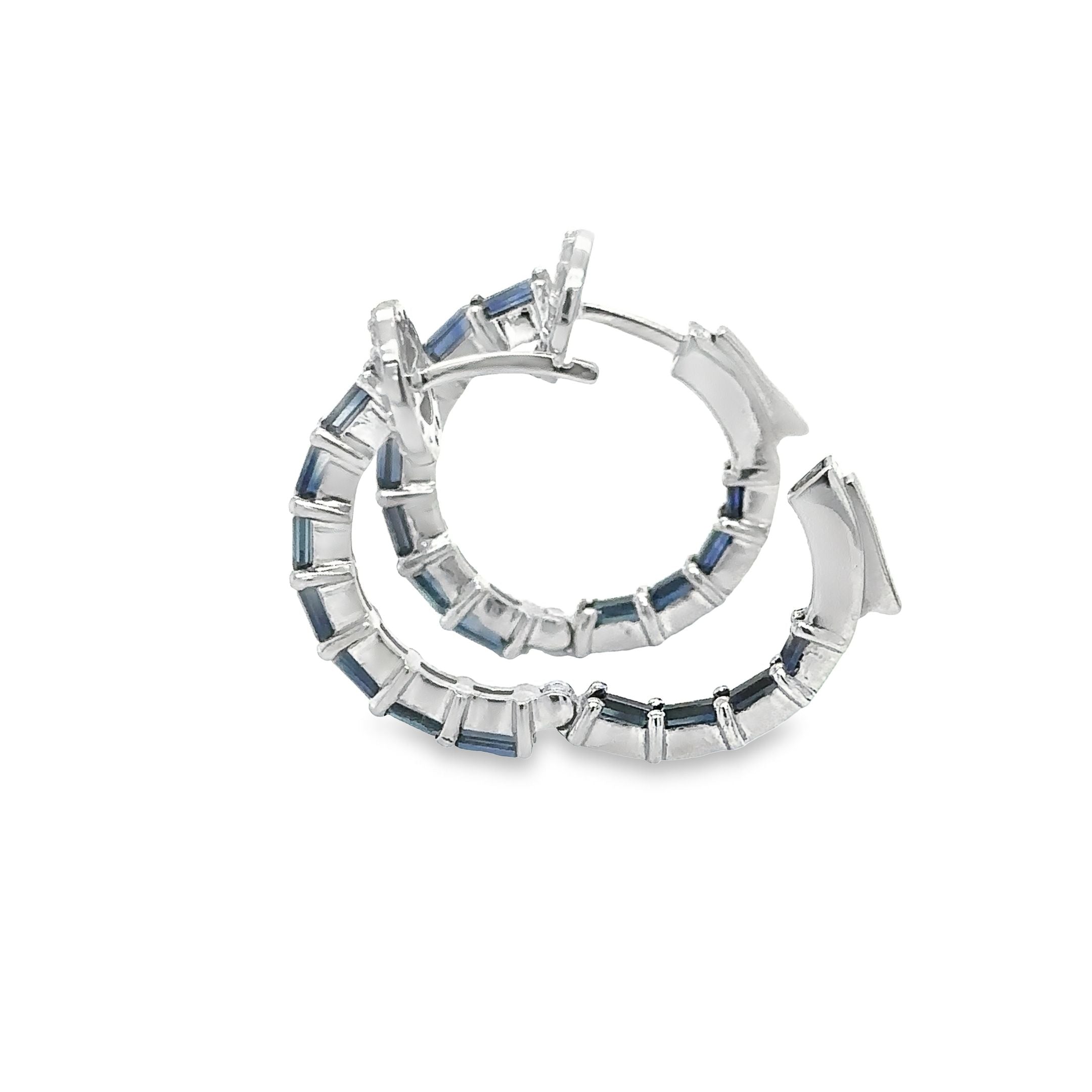 14K White Gold Sapphire & Diamonds Hoop Earring 2.85 TCW