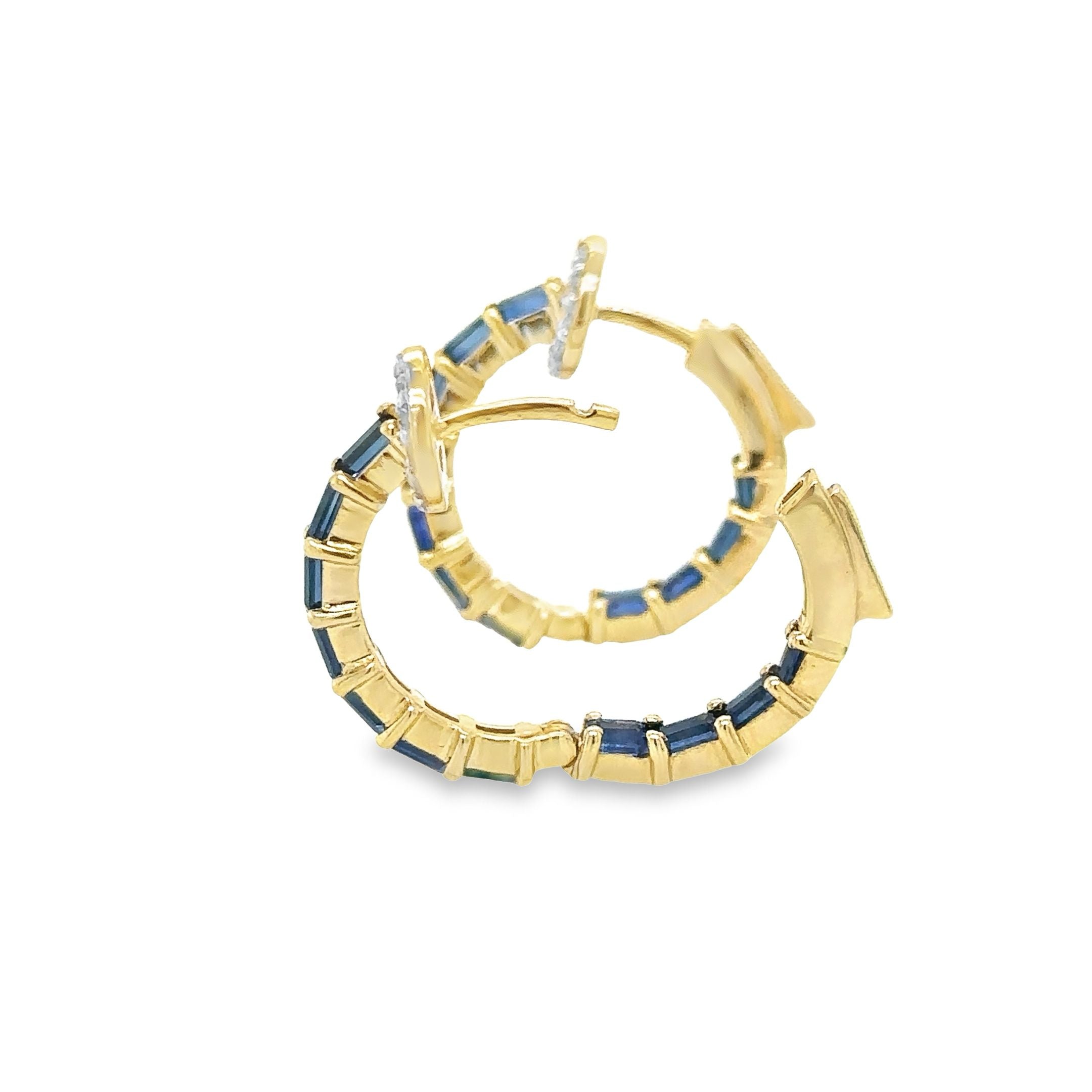 14K Yellow Gold Sapphire & Diamonds Hoop Earring 2.44 TCW