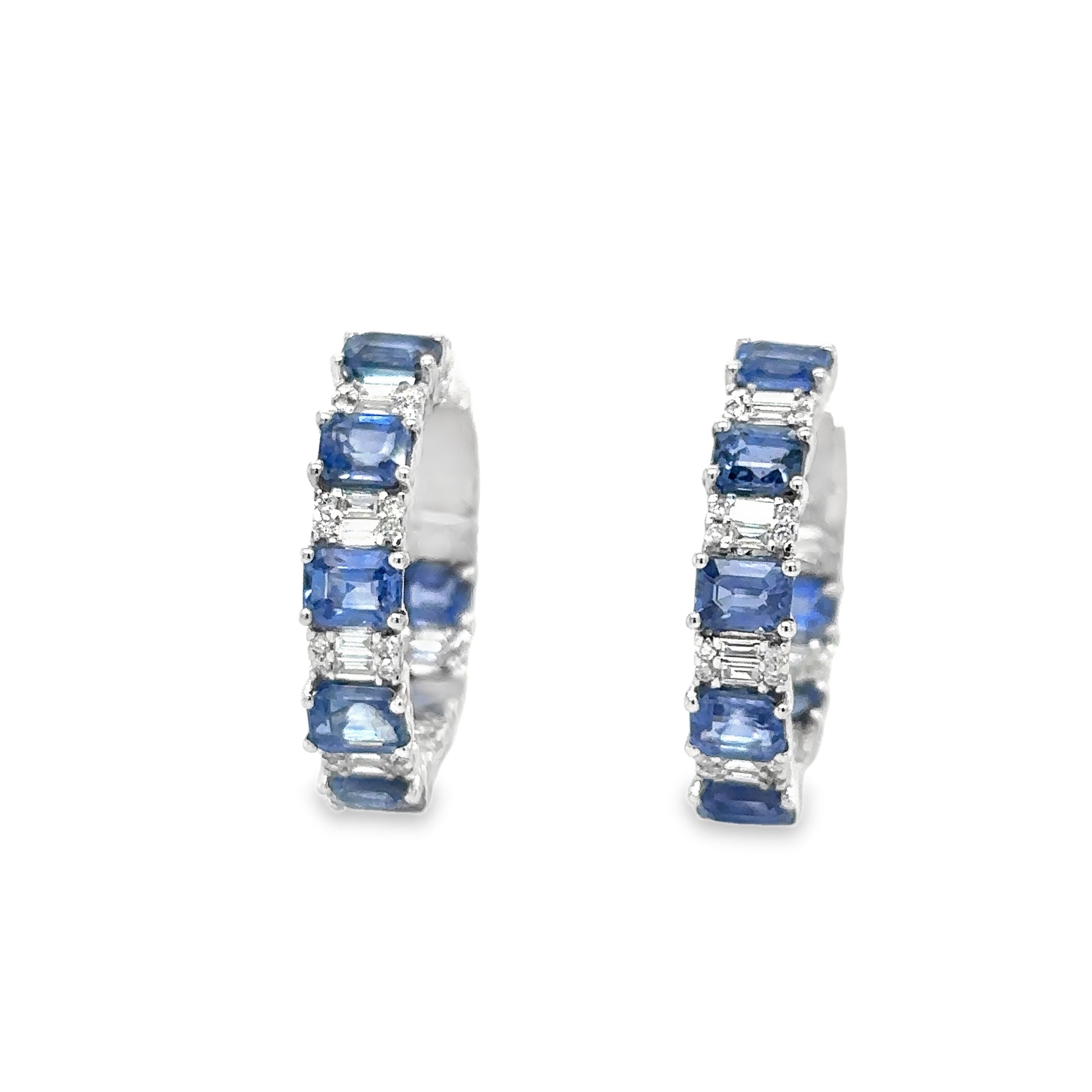 18K White Gold Sapphire & Diamonds Hoop Earring 5.16 TCW