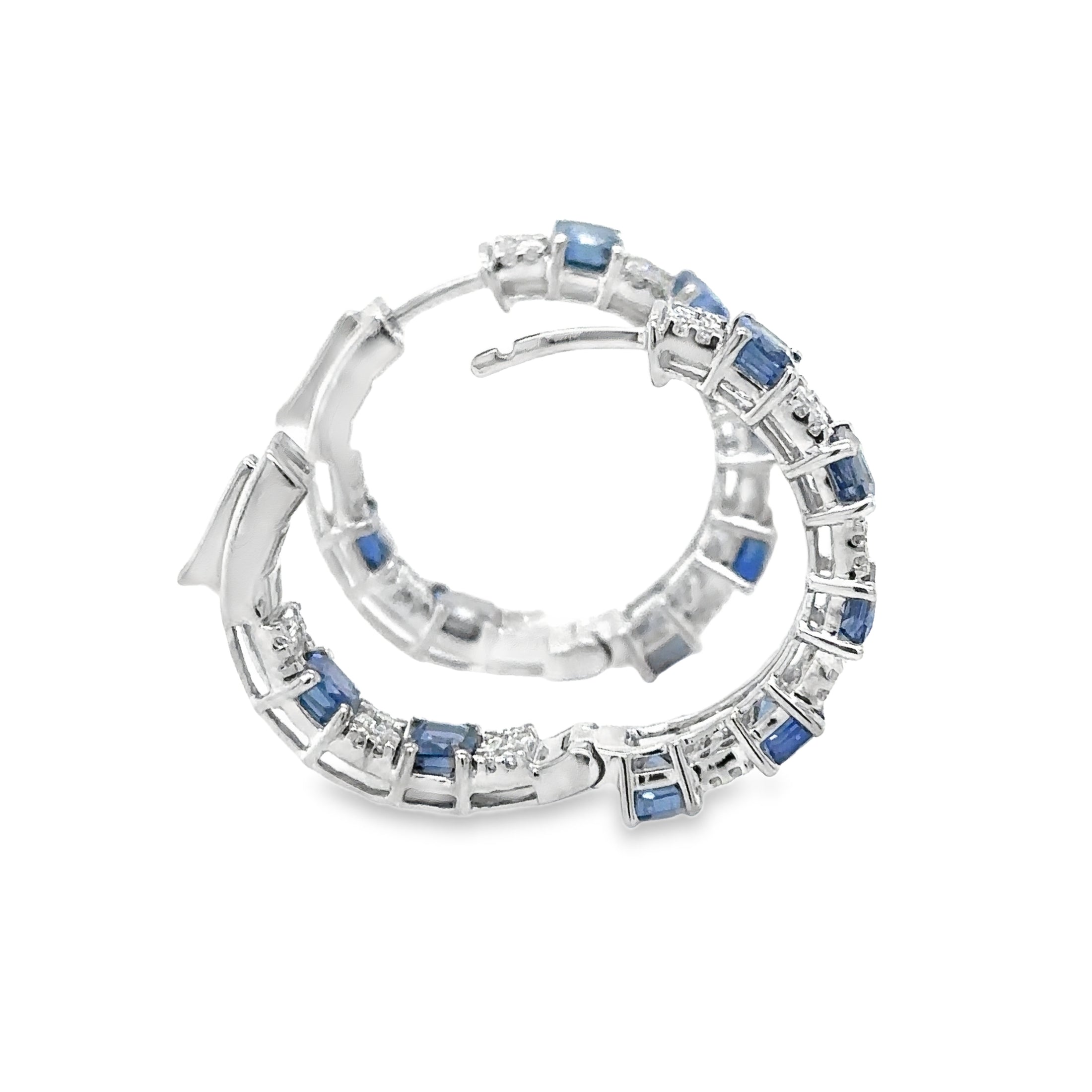 18K White Gold Sapphire & Diamonds Hoop Earring 5.16 TCW