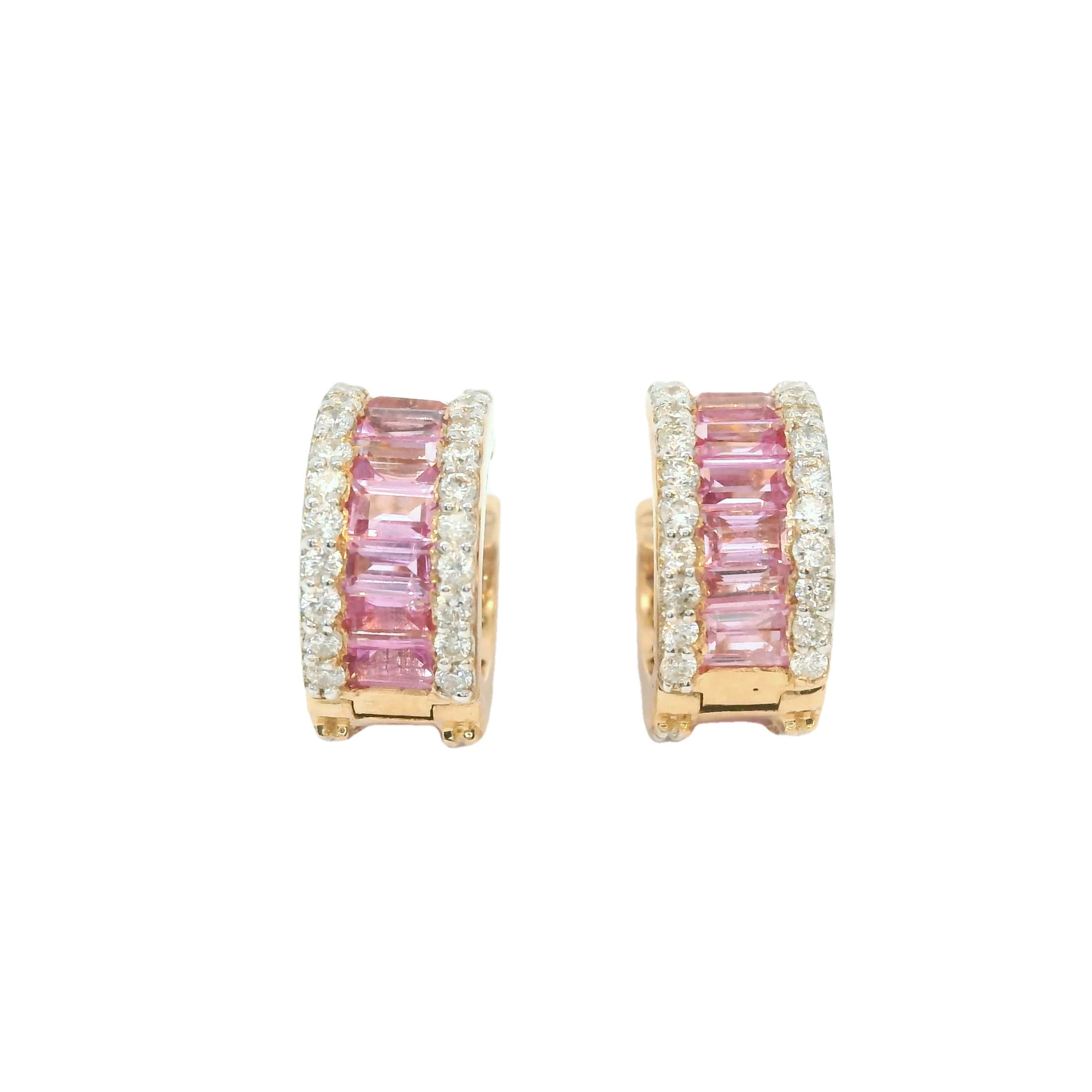 18K Rose Gold Pink Sapphire & Diamonds Earring 1.91 TCW