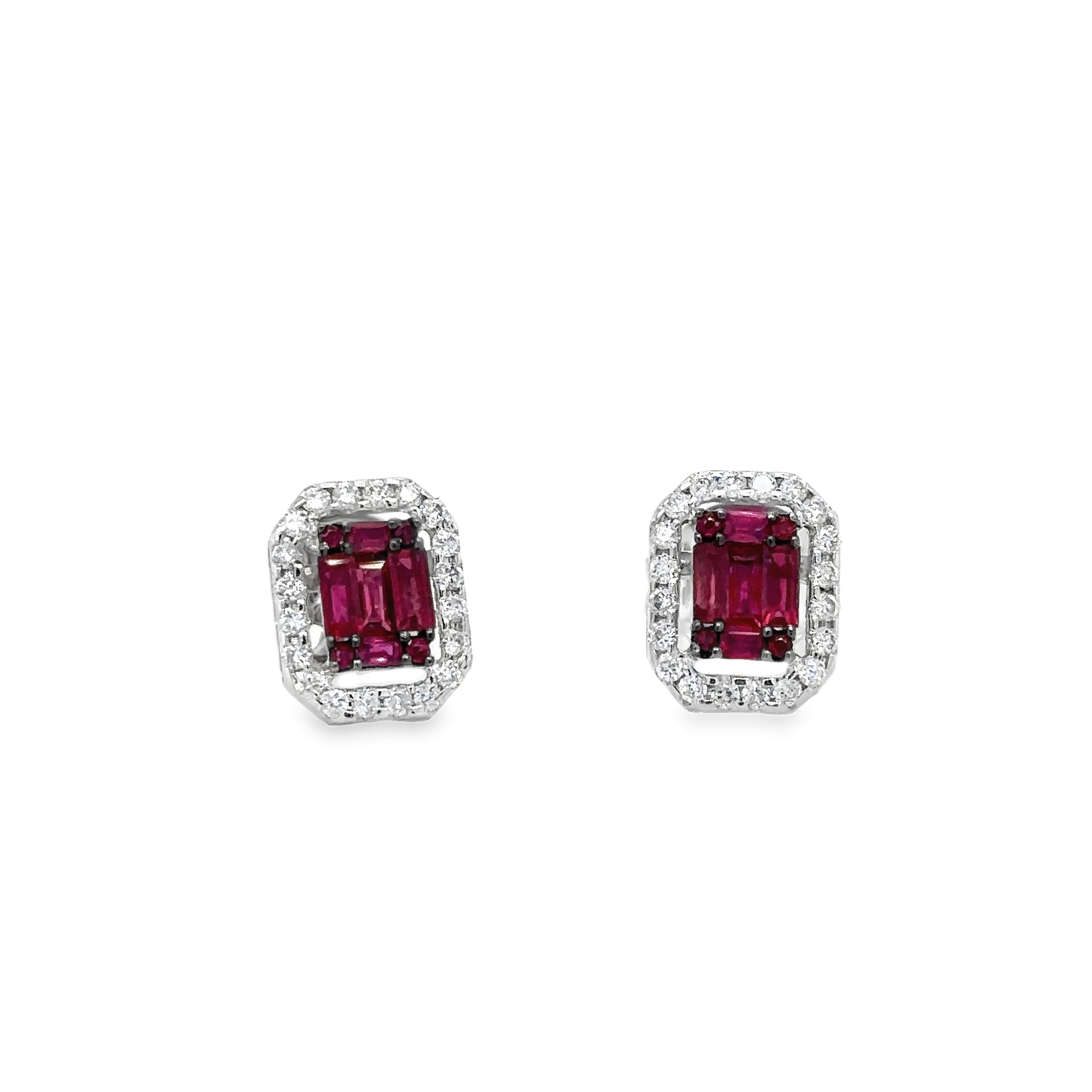 18K White Gold Ruby & Diamonds Earring 1.24 TCW