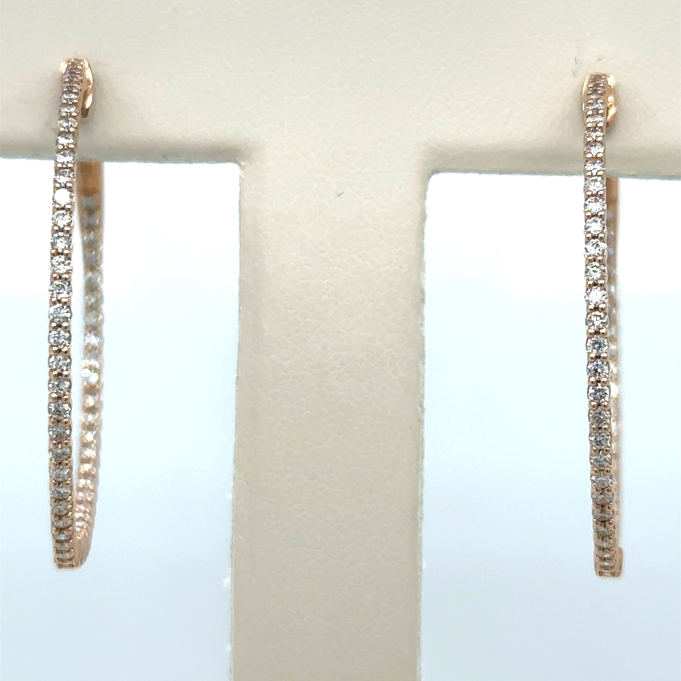 14K Rose Gold Diamond Hoop Earring 1.35 TCW