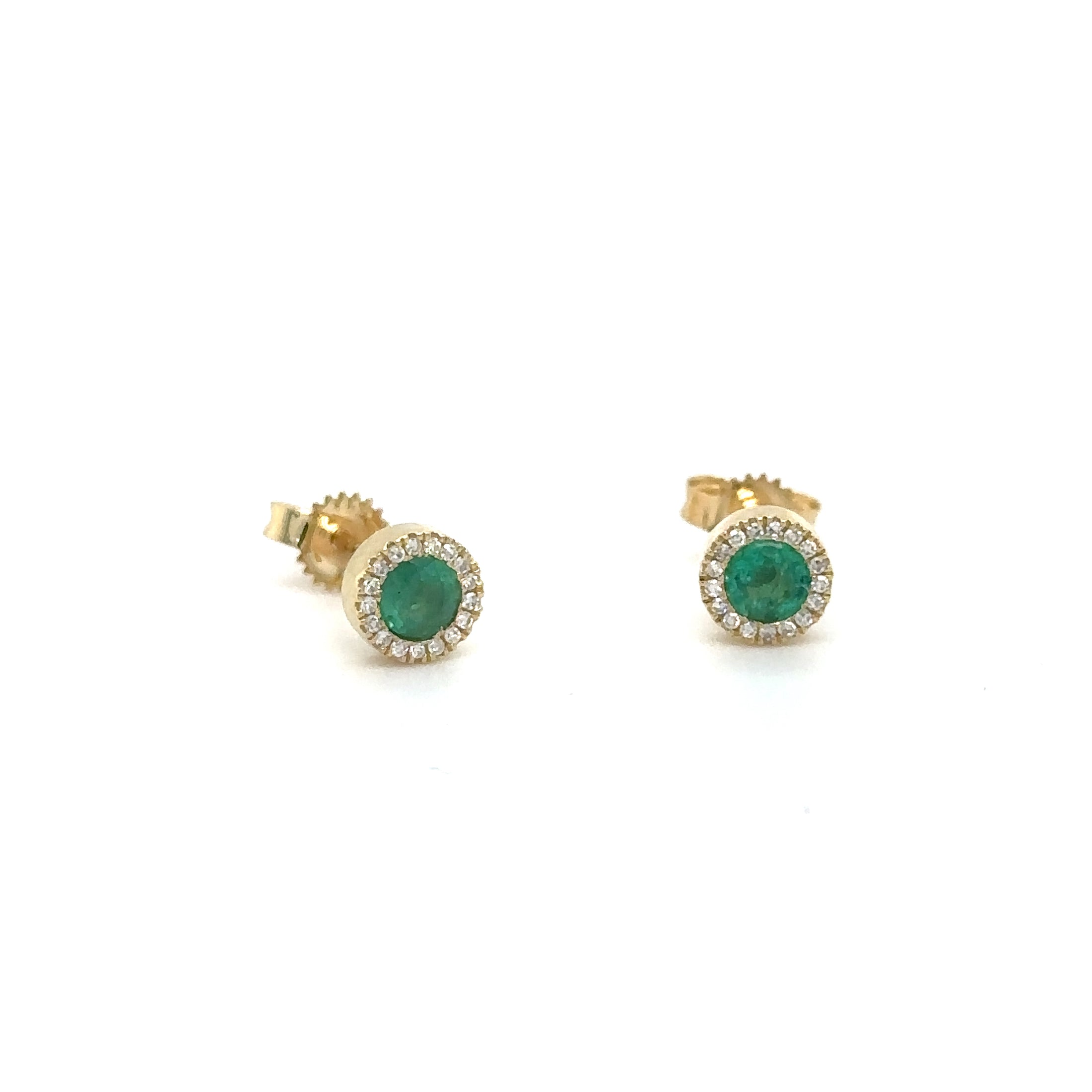 14K Yellow Gold Emerald & Diamond Earring 0.41 TCW