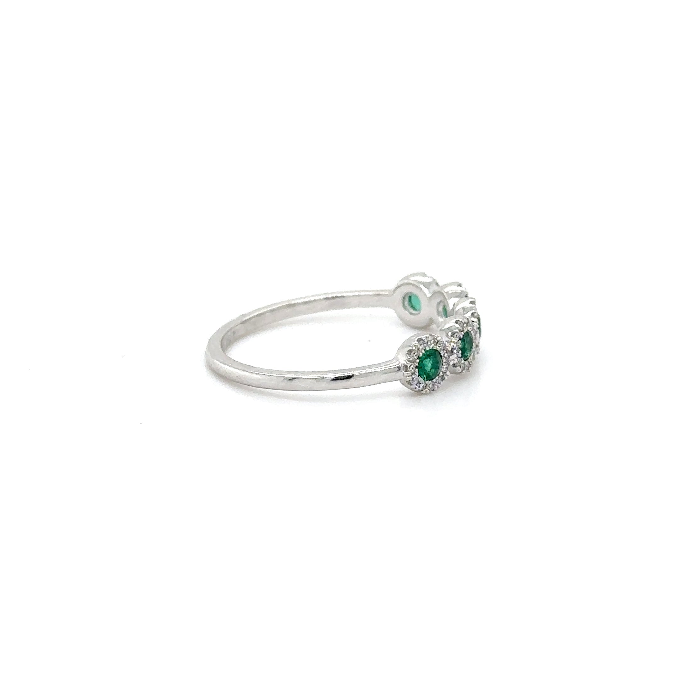 14K White Gold Emerald & Diamonds Ring 0.23 TCW