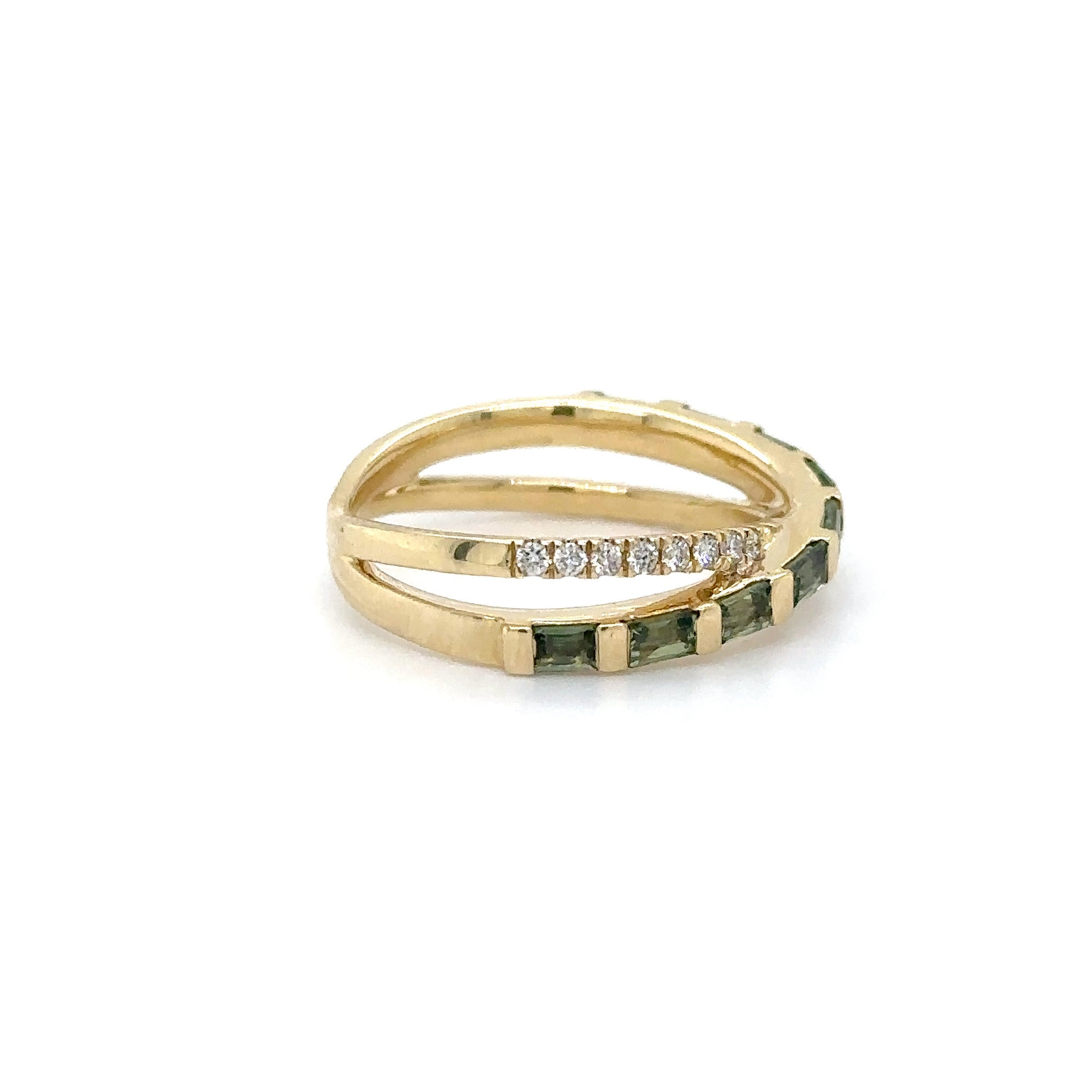 14K Yellow Gold Green Sapphire & Diamonds Ring 1.07 TCW