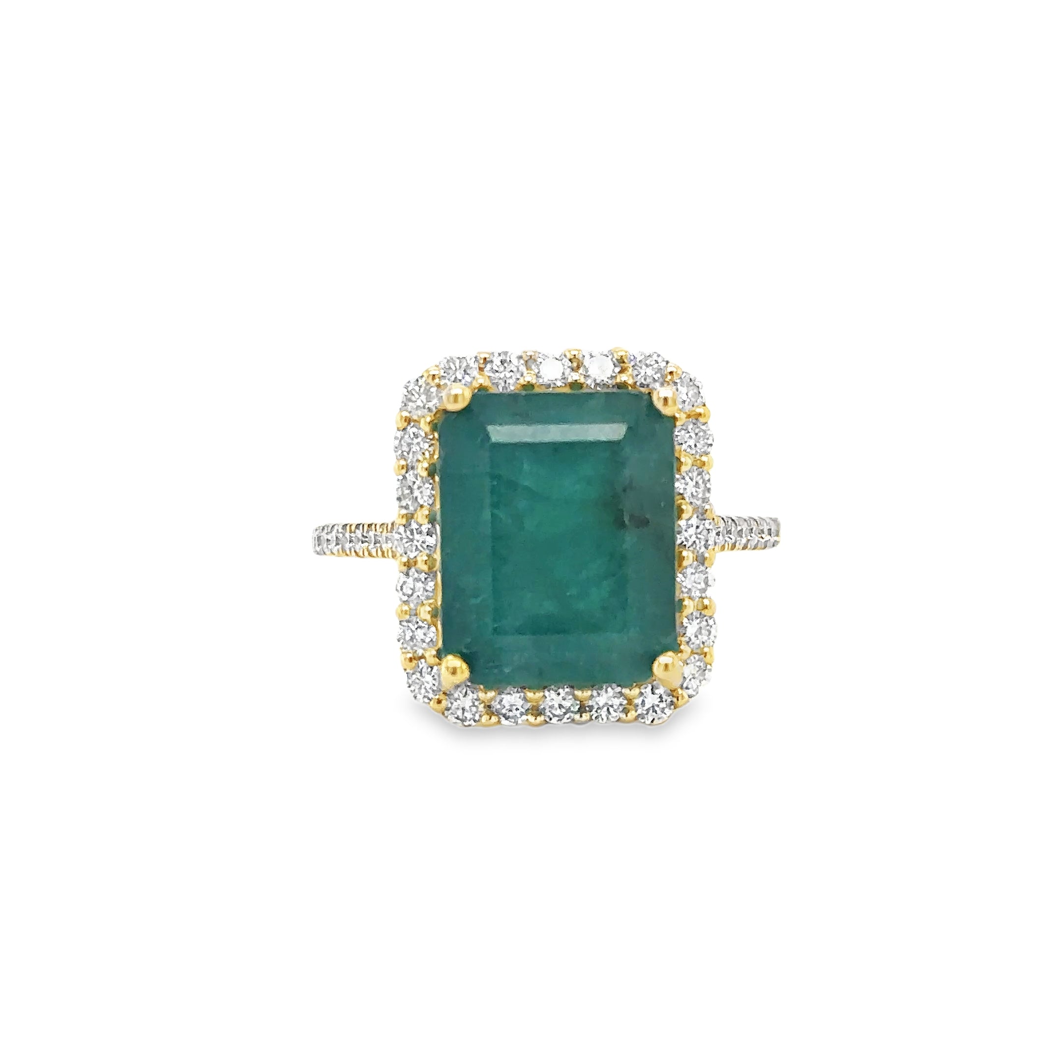 14K Yellow Gold Emerald & Diamonds Ring 9.91 TCW