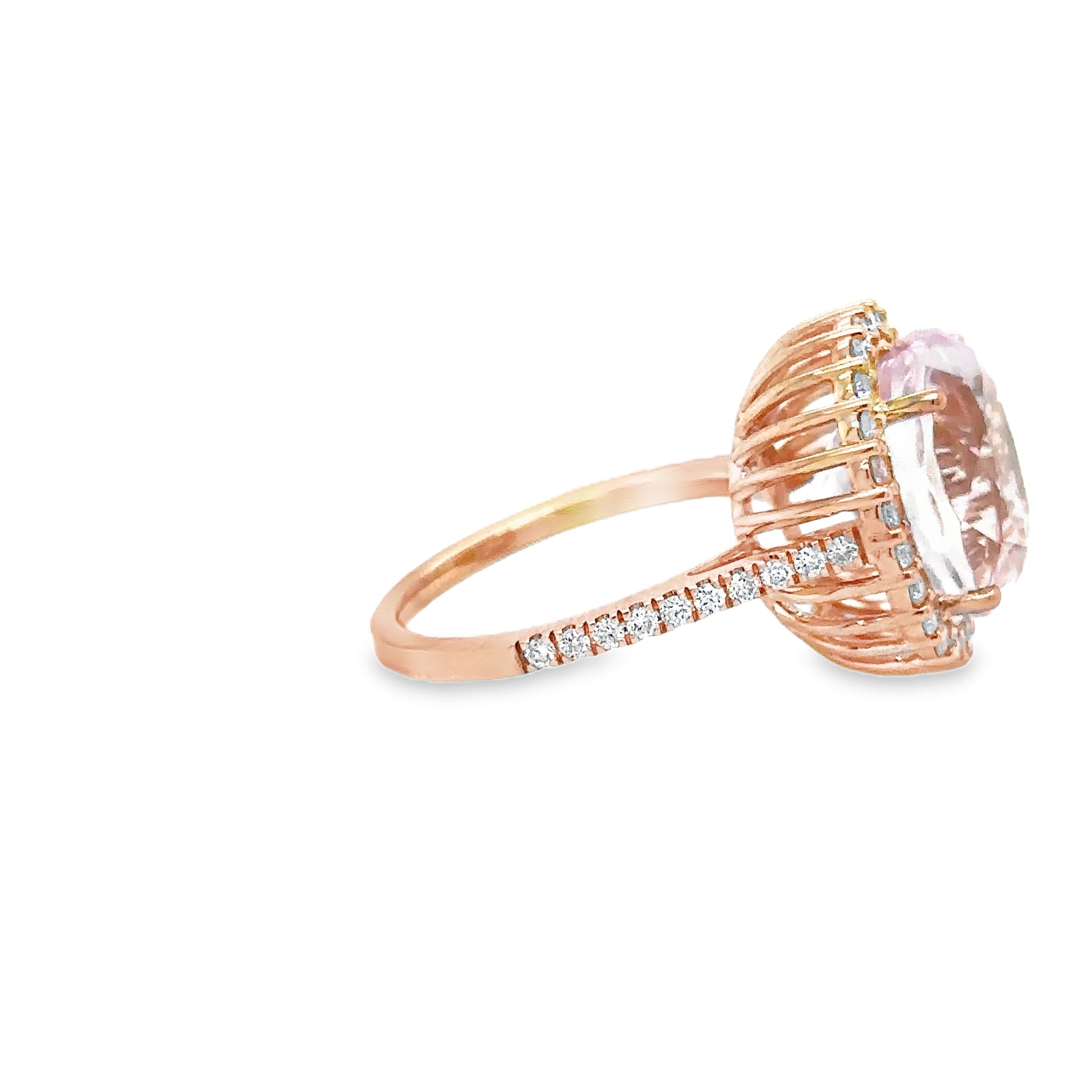 14K Rose Gold Kunzite & Diamonds Ring 8.83 TCW