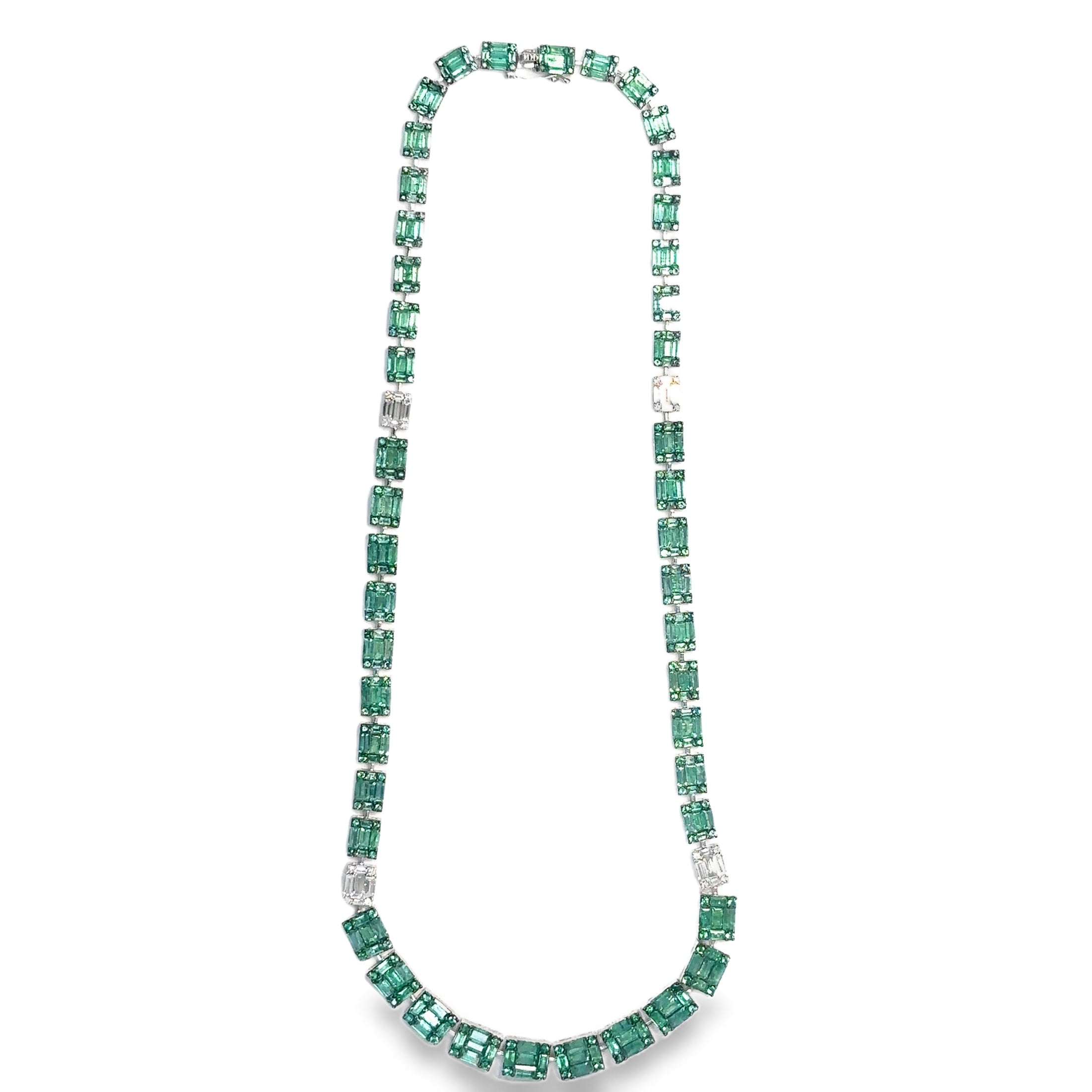 18K White Gold Emerald & Diamond Necklace  22.04 TCW