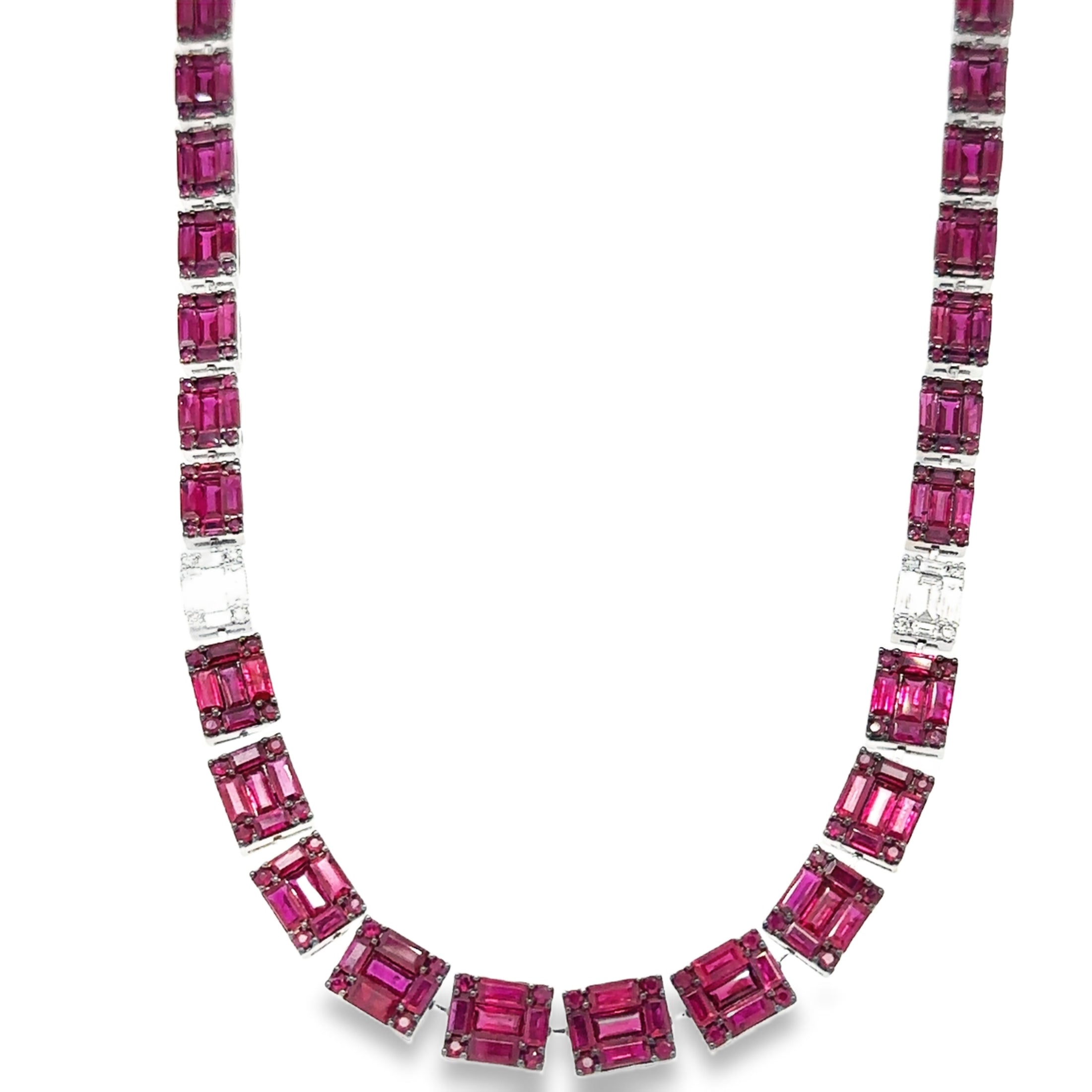 18K White Gold Ruby & Diamond Necklace  28.07 TCW