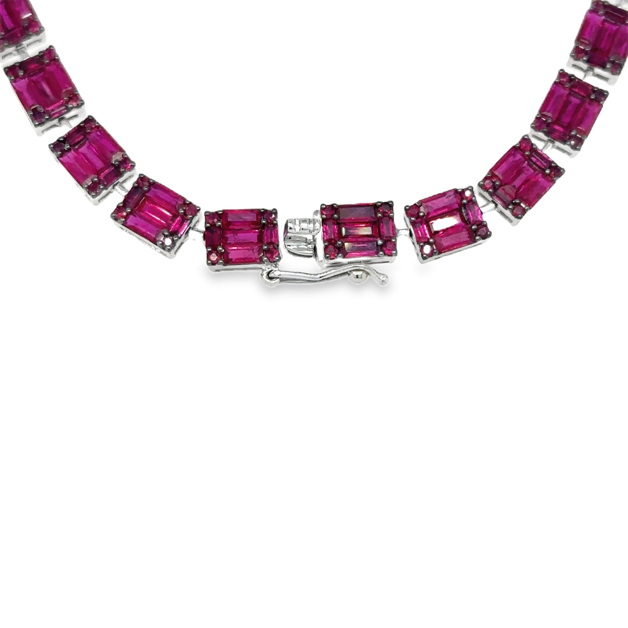 18K White Gold Ruby & Diamond Necklace  28.07 TCW