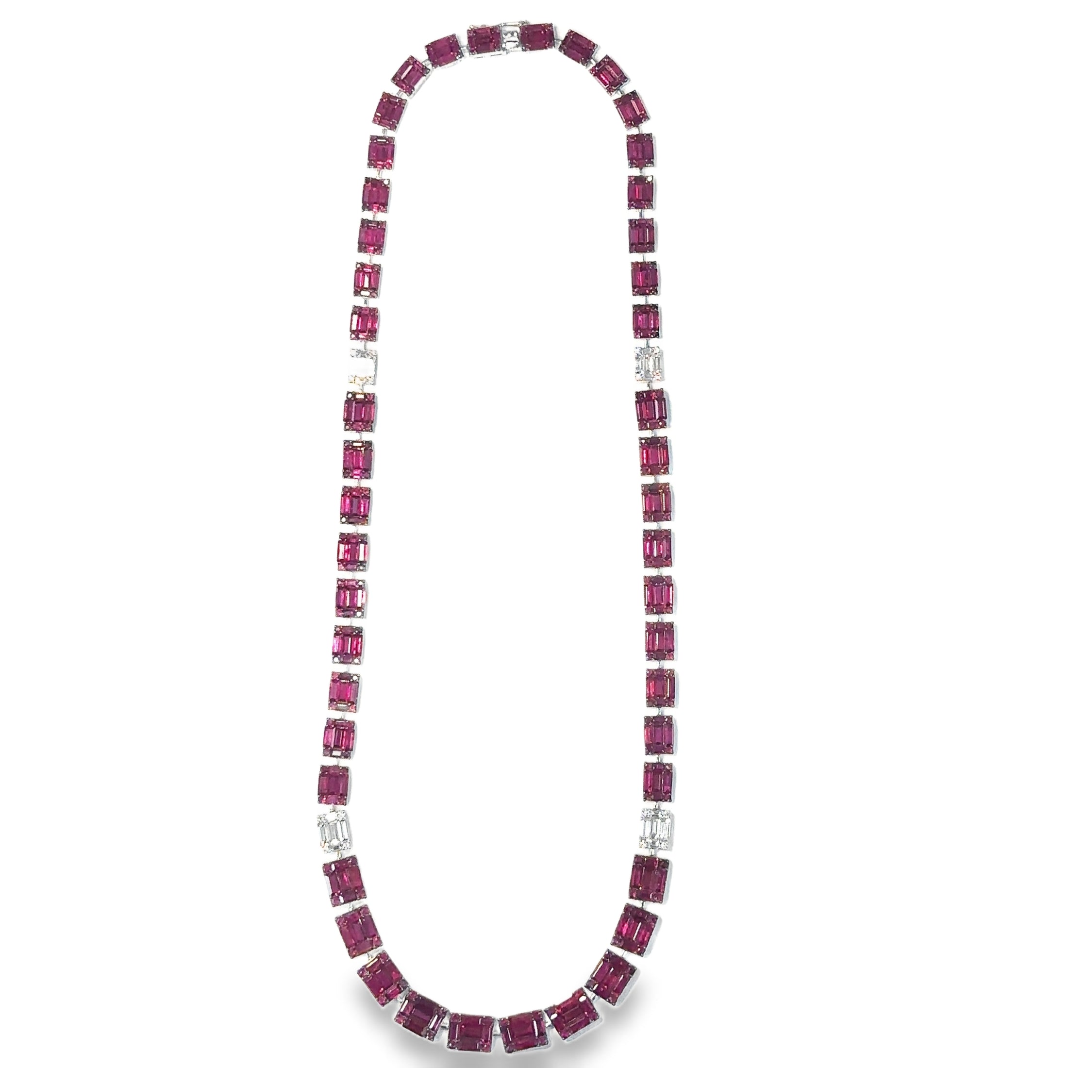 18K White Gold Ruby & Diamond Necklace  28.07 TCW