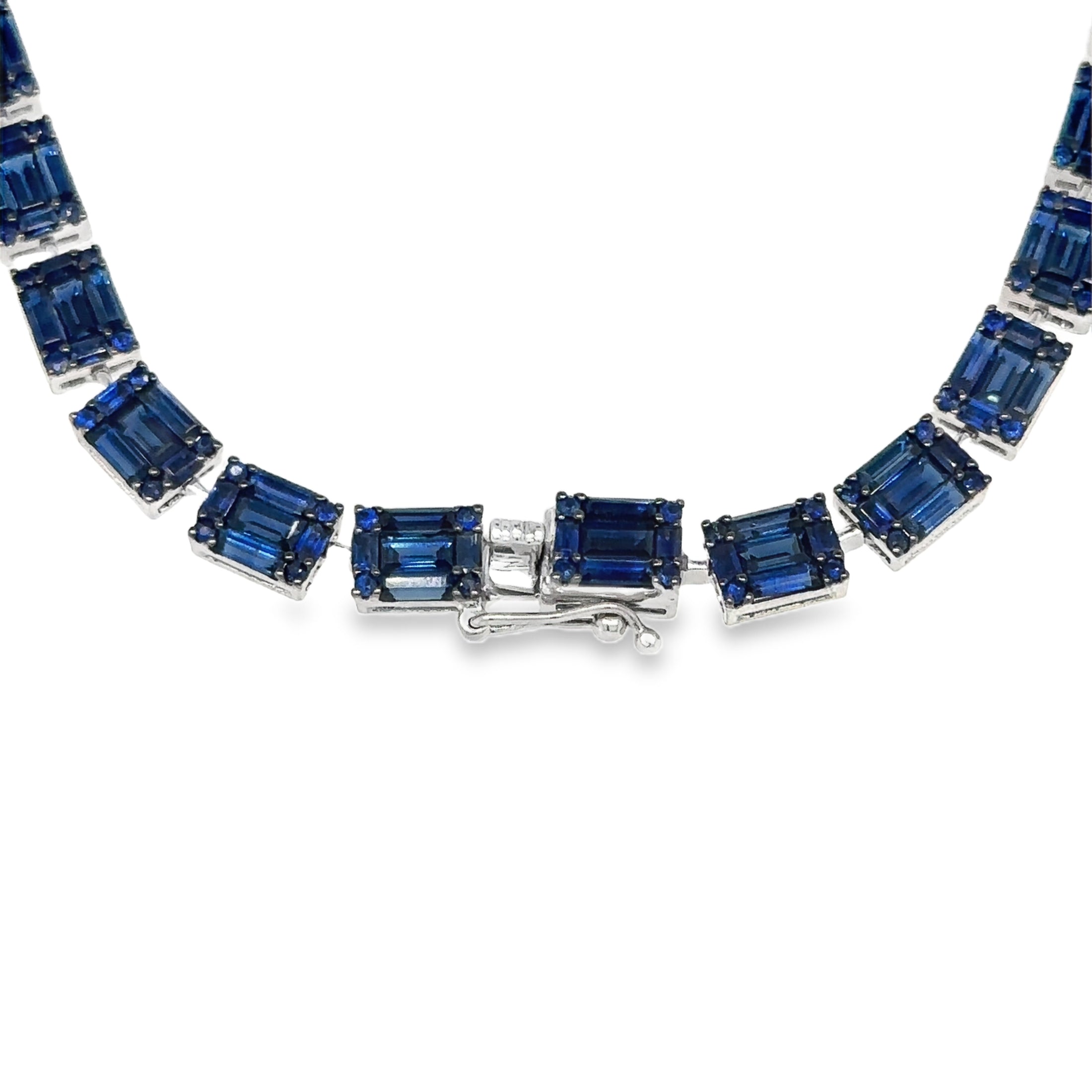 18K White Gold Sapphire & Diamond Necklace  34.55 TCW