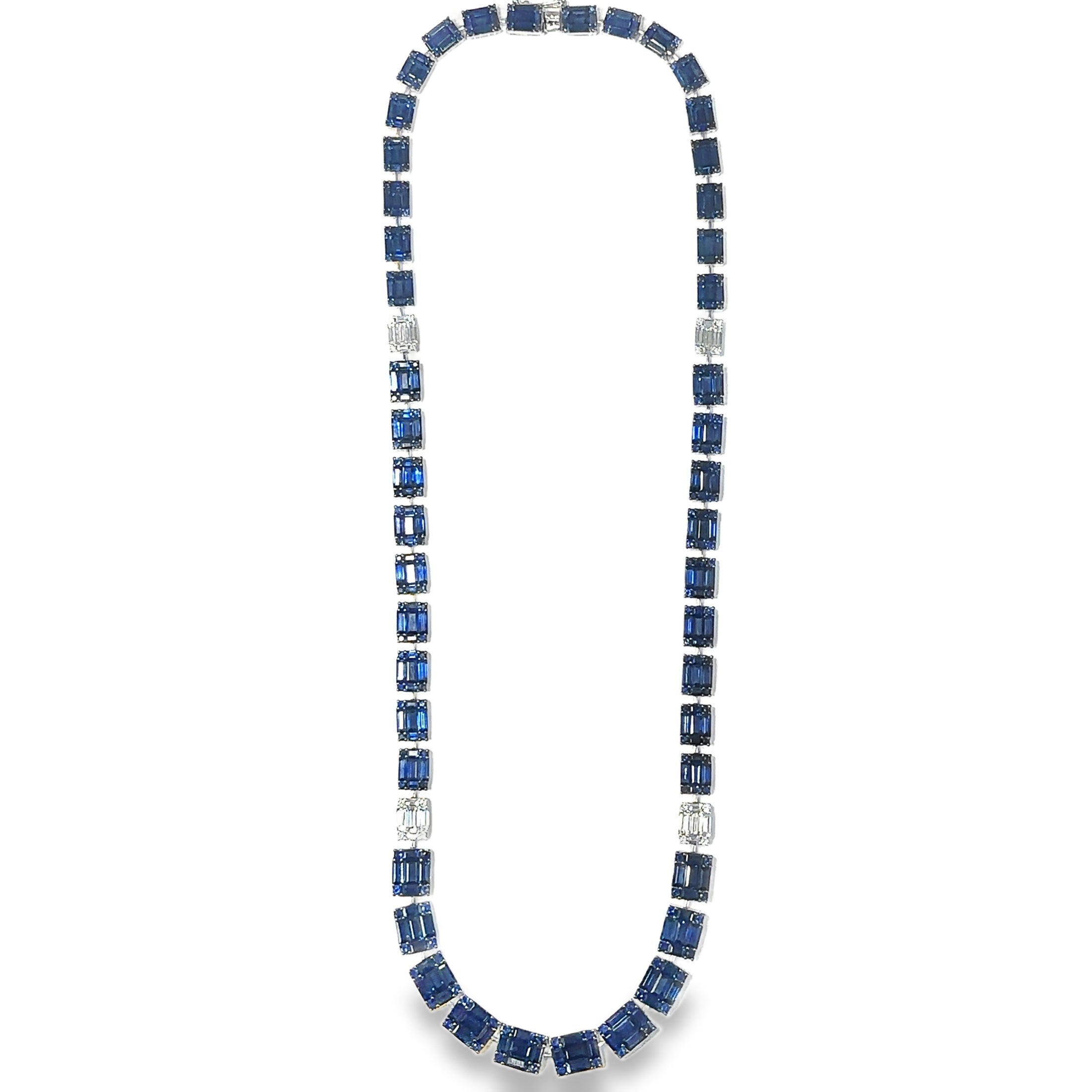 18K White Gold Sapphire & Diamond Necklace  34.55 TCW