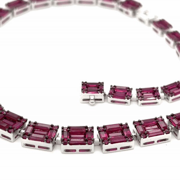 18K White Gold Ruby & Diamond Necklace  28.07 TCW