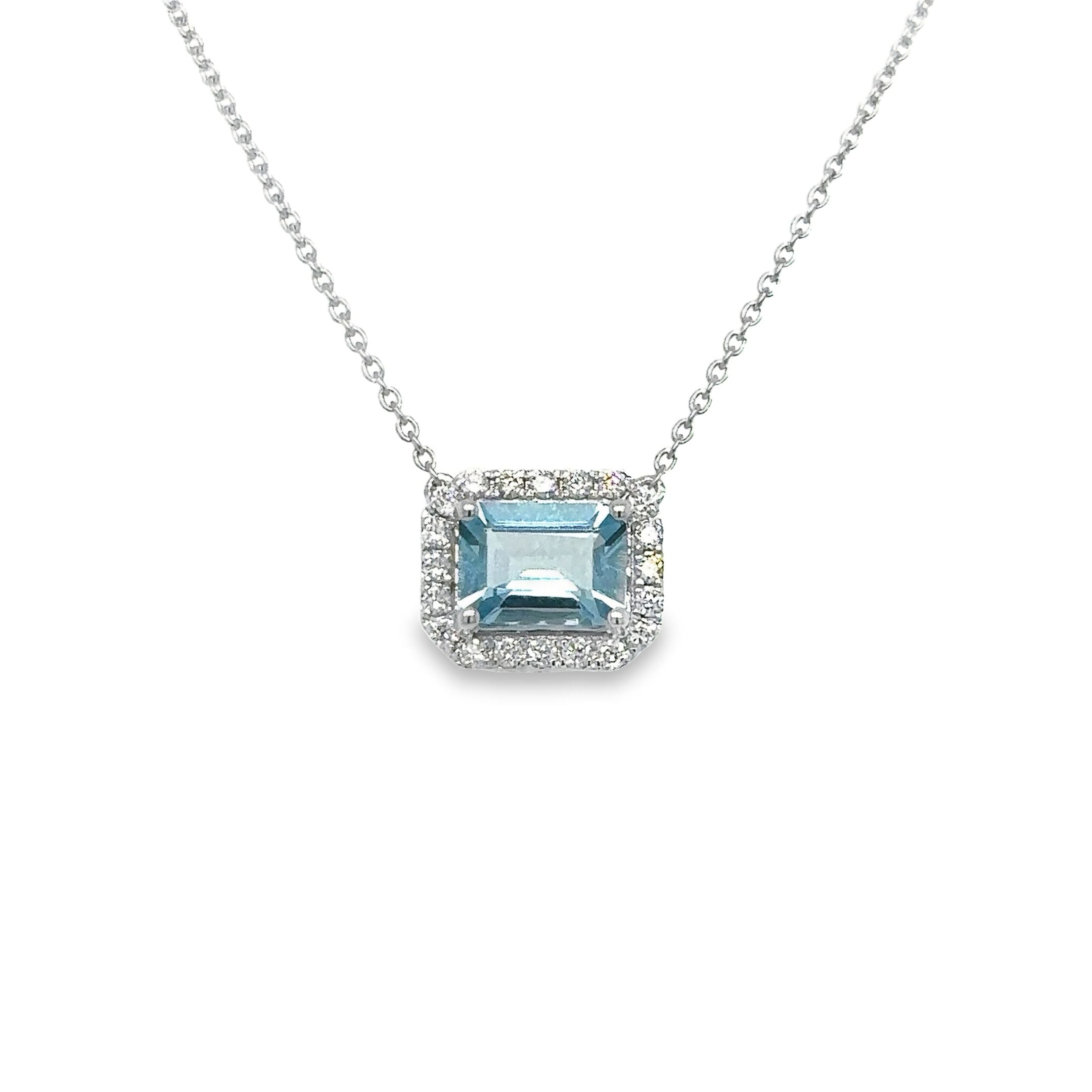 14K White Gold Aquamarine & Diamonds Necklace 1.10 TCW