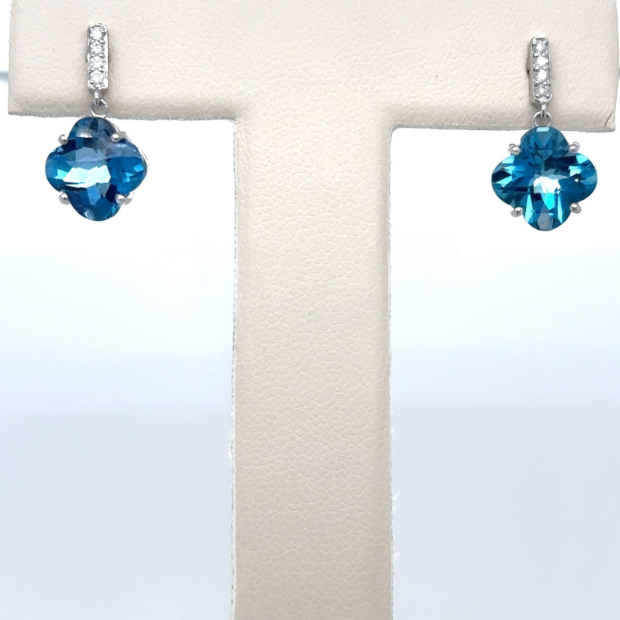 18K White Gold Blue Topaz & Diamond Earring 5.48 TCW