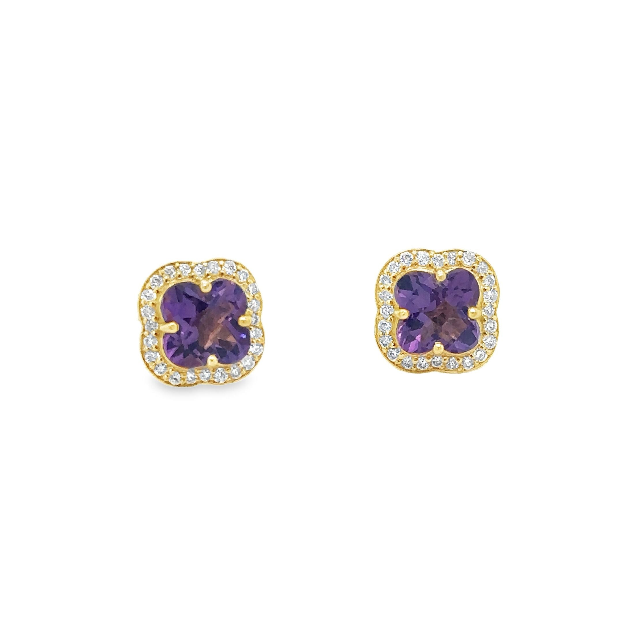 14K Yellow Gold Amethyst & Diamonds Earring 2.38 TCW