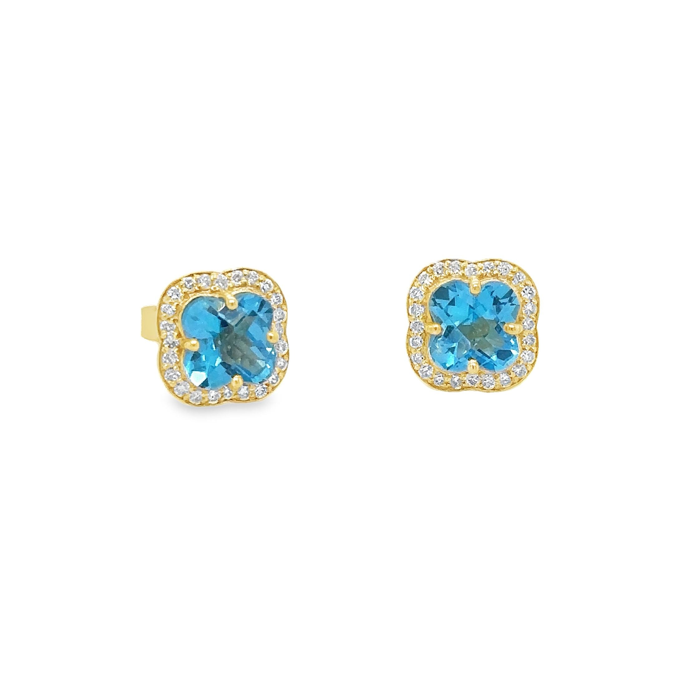 14K Yellow Gold Swiss Blue Topaz & Diamonds Earring 2.89 TCW