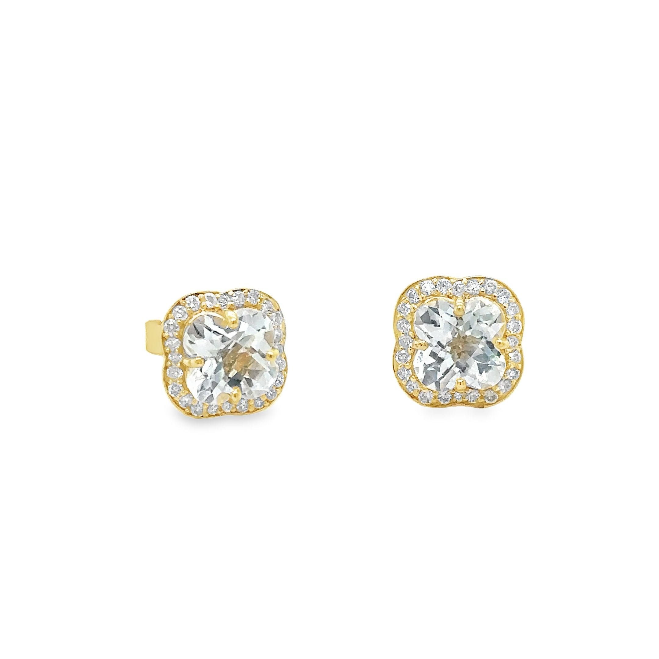 14K Yellow Gold White Topaz & Diamonds Earring 2.89 TCW