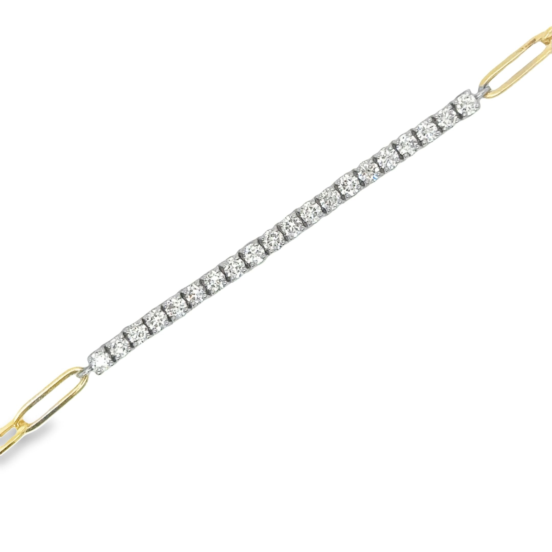 14K Two Tone Diamond Tennis Bracelet With Paperclip  0.76 TCW