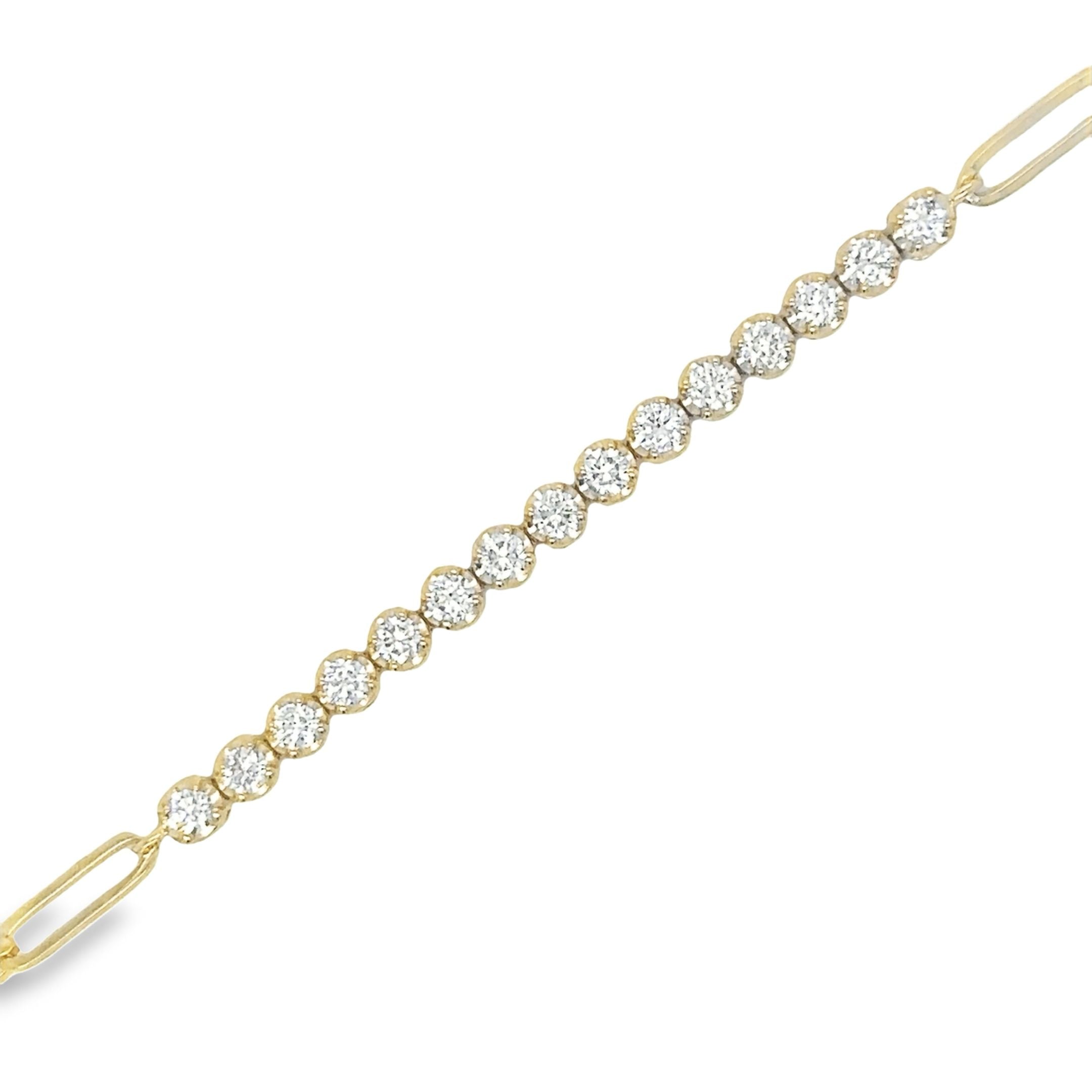 14K Yellow Gold Diamond Tennis Bracelet With Paperclip  0.55 TCW