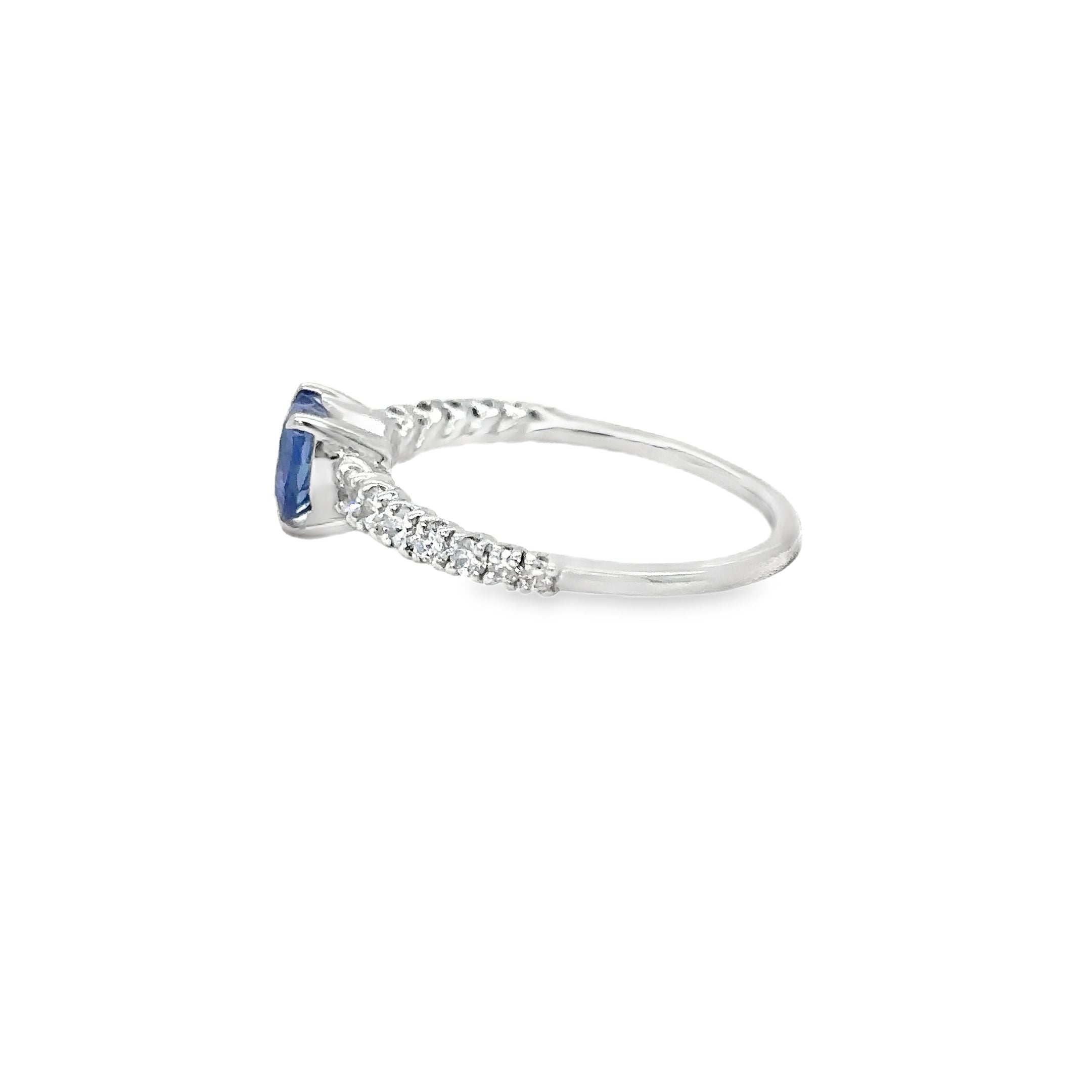 18K White Gold Heart Blue Sapphire & Diamonds Ring 1.54 TCW