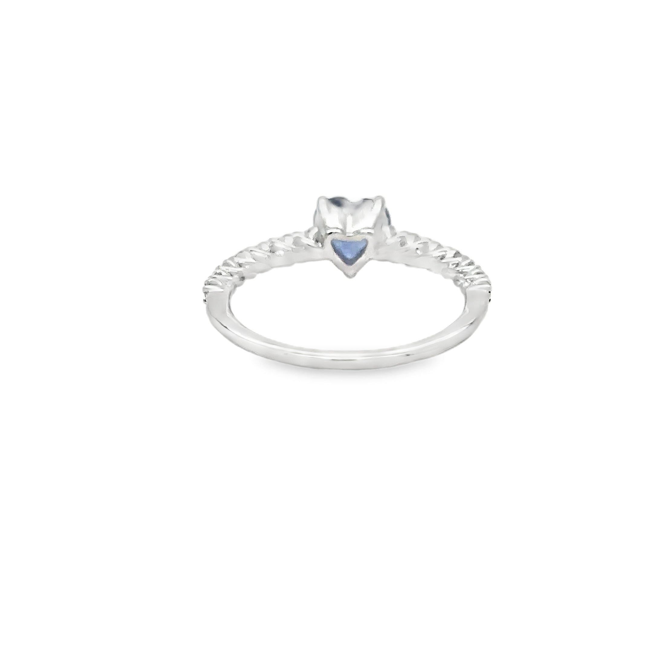 18K White Gold Heart Blue Sapphire & Diamonds Ring 1.54 TCW