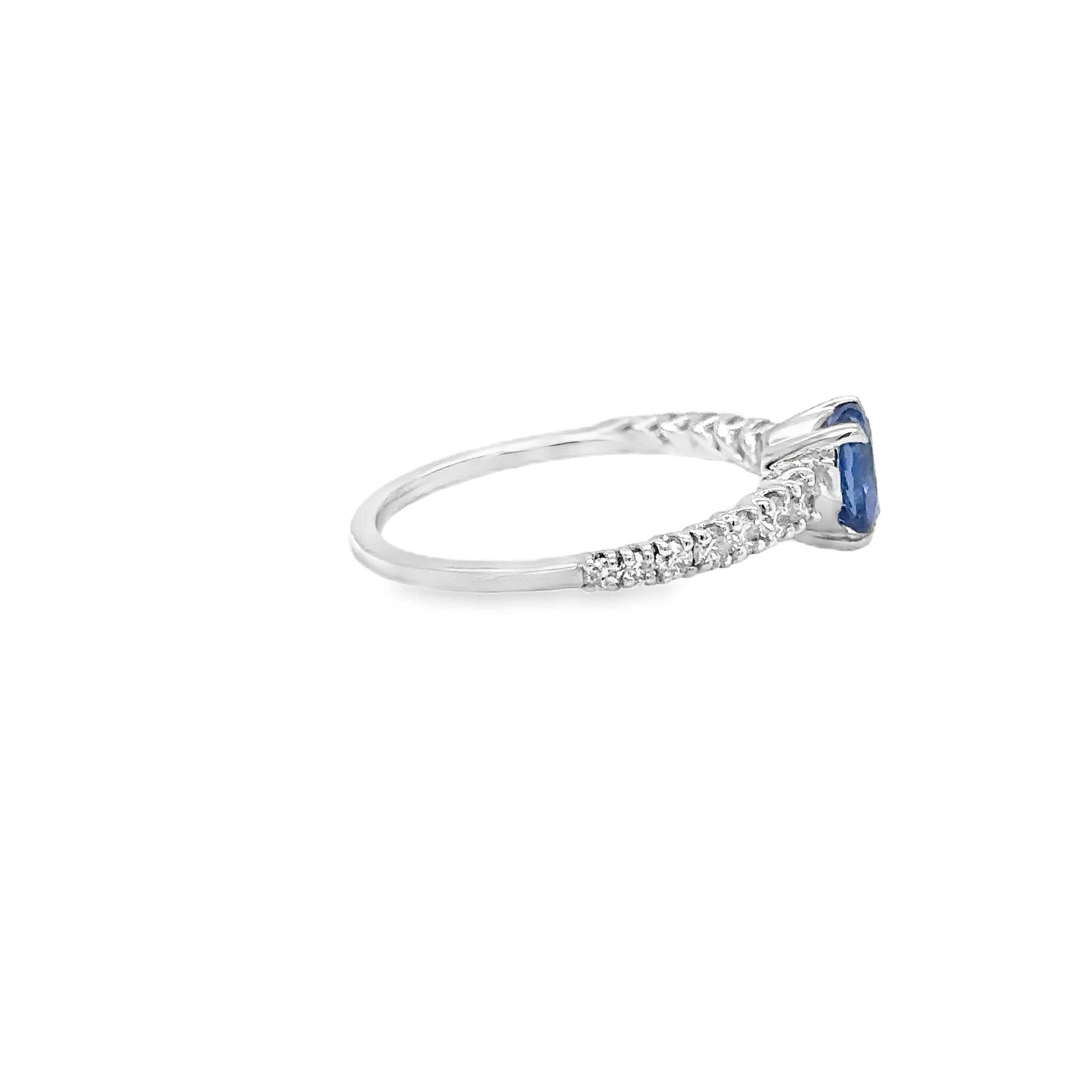 18K White Gold Heart Blue Sapphire & Diamonds Ring 1.54 TCW