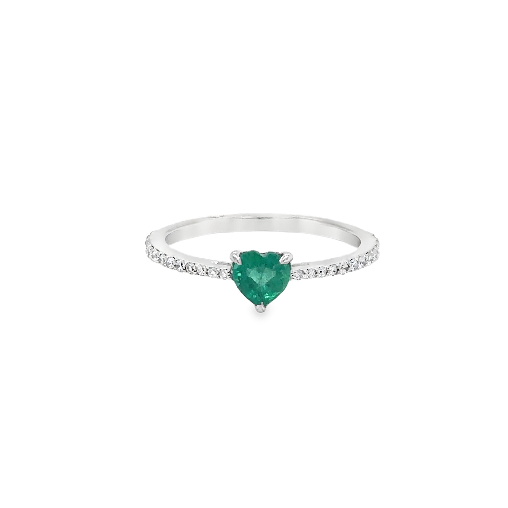 18K White Gold Heart Shaped Emerald Diamond Ring 1.07 TCW