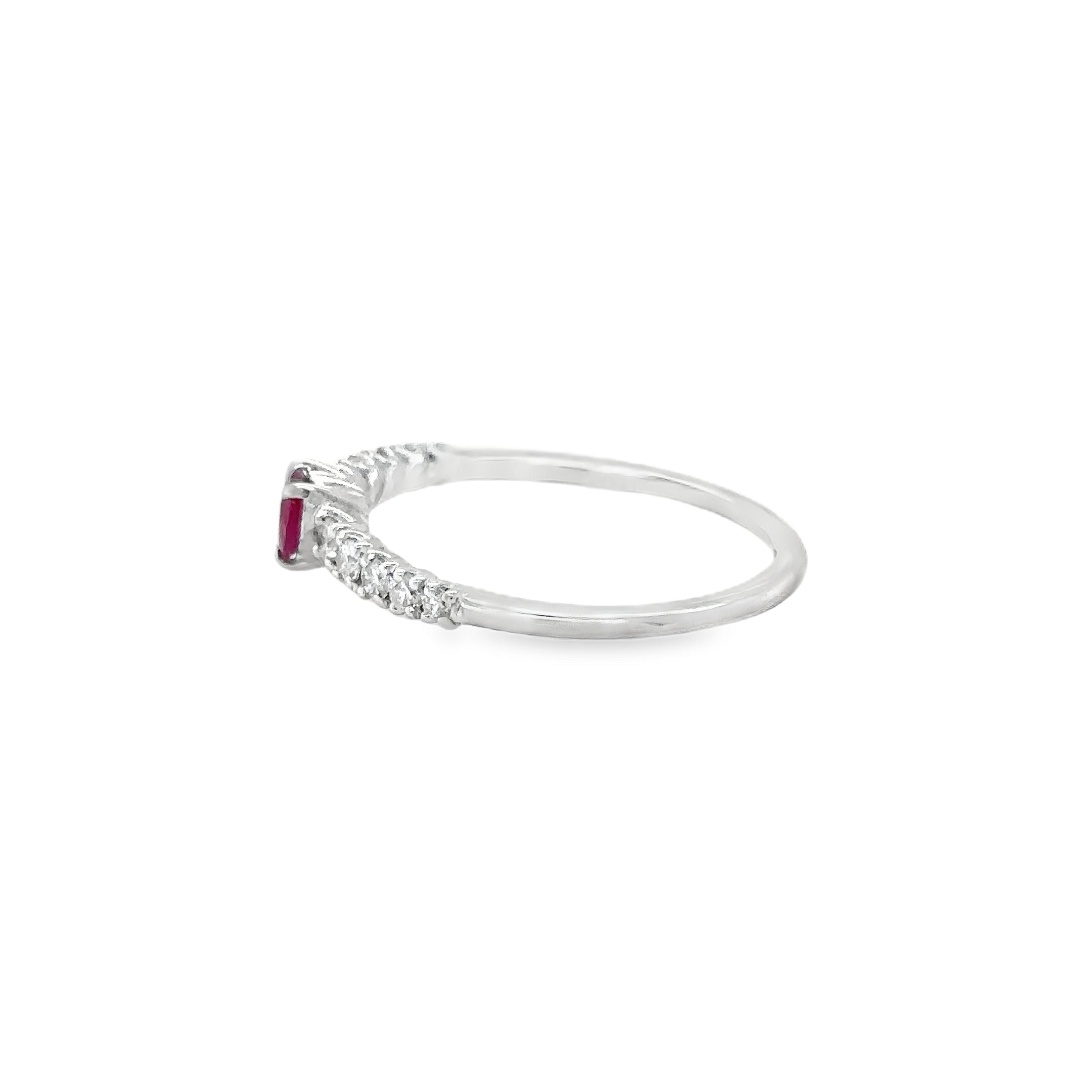 18K White Gold Heart Ruby & Diamonds Ring 0.49 TCW