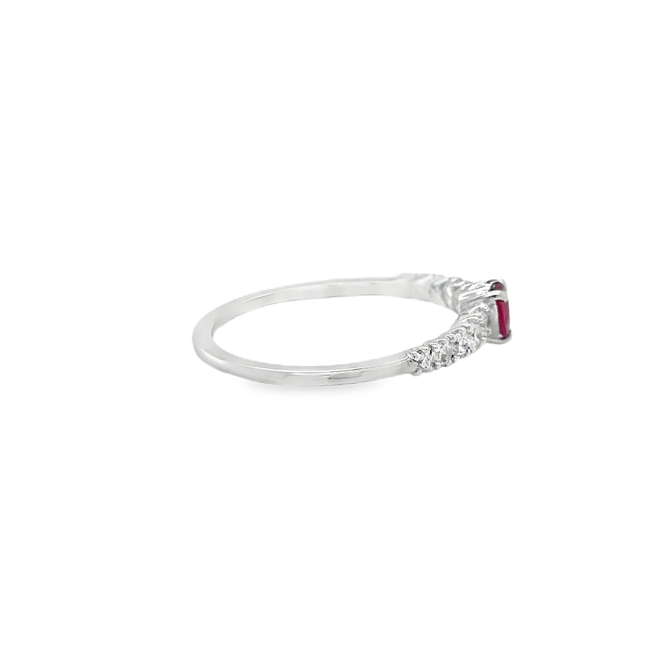 18K White Gold Heart Ruby & Diamonds Ring 0.49 TCW