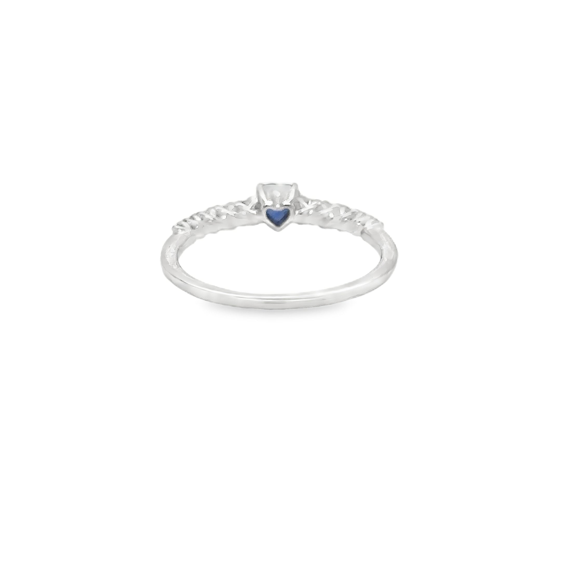 18K White Gold Heart Blue Sapphire & Diamonds Ring 0.65 TCW